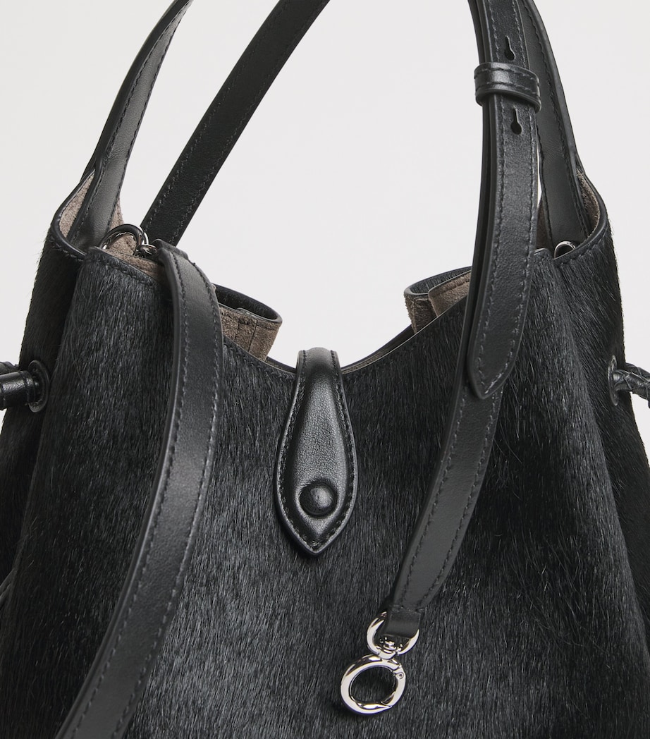 Polo Ralph Lauren Small Calf Hair Cross-Body Bucket Bag Black Image 6