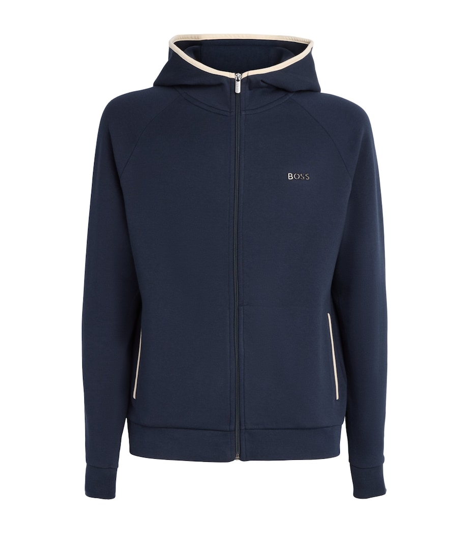 BOSS Mens Contrast-Trim Sense Zip-Up Hoodie Dark Blue Image 1