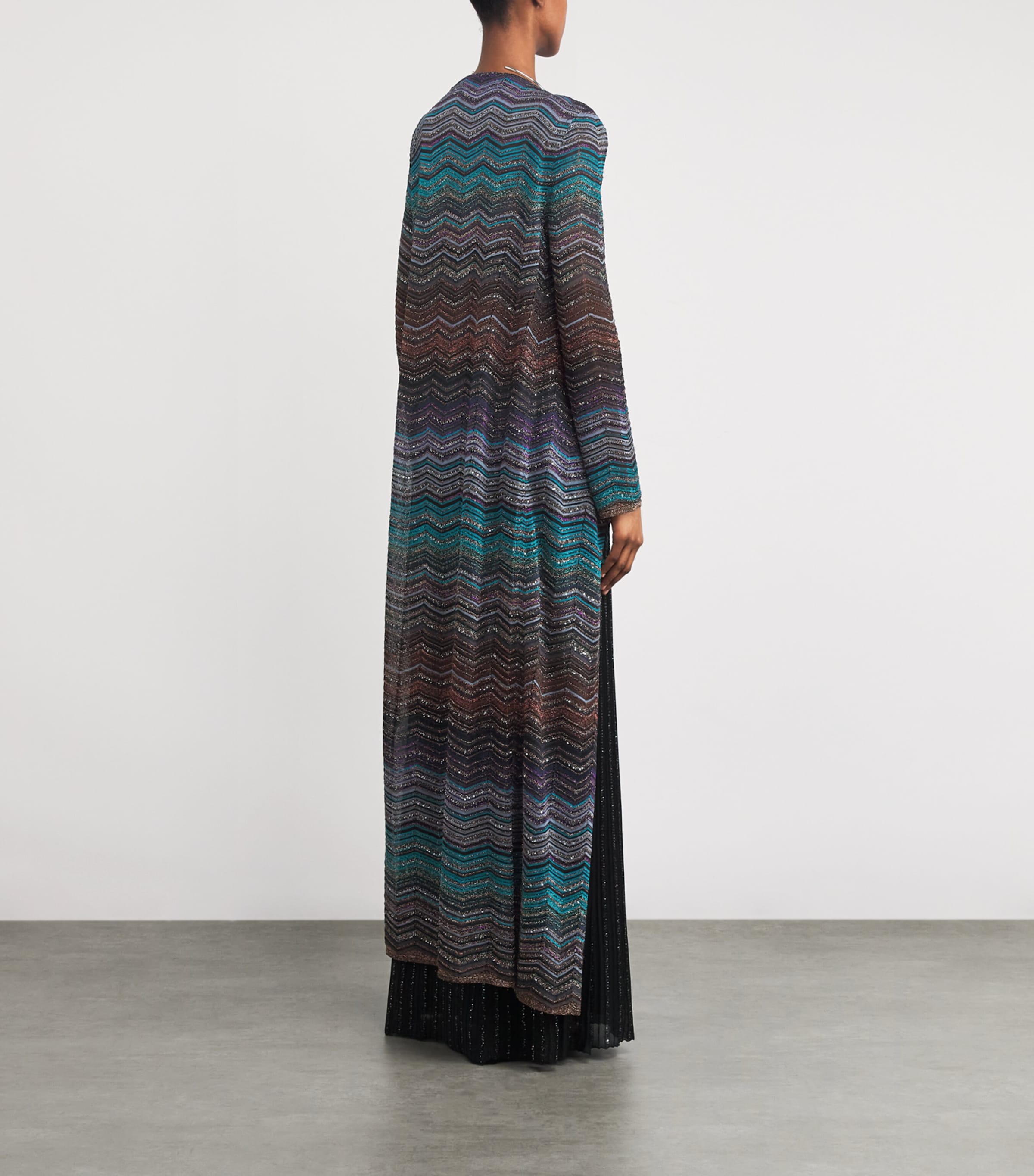 Embellished Zigzag Long Cardigan SM9ZT DARK/BLUE TONE Image 3