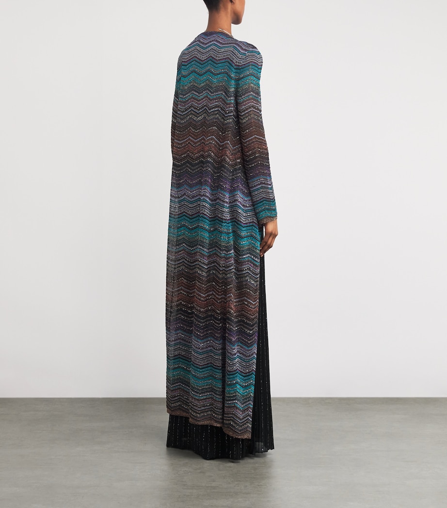 Embellished Zigzag Long Cardigan SM9ZT DARK/BLUE TONE Image 3