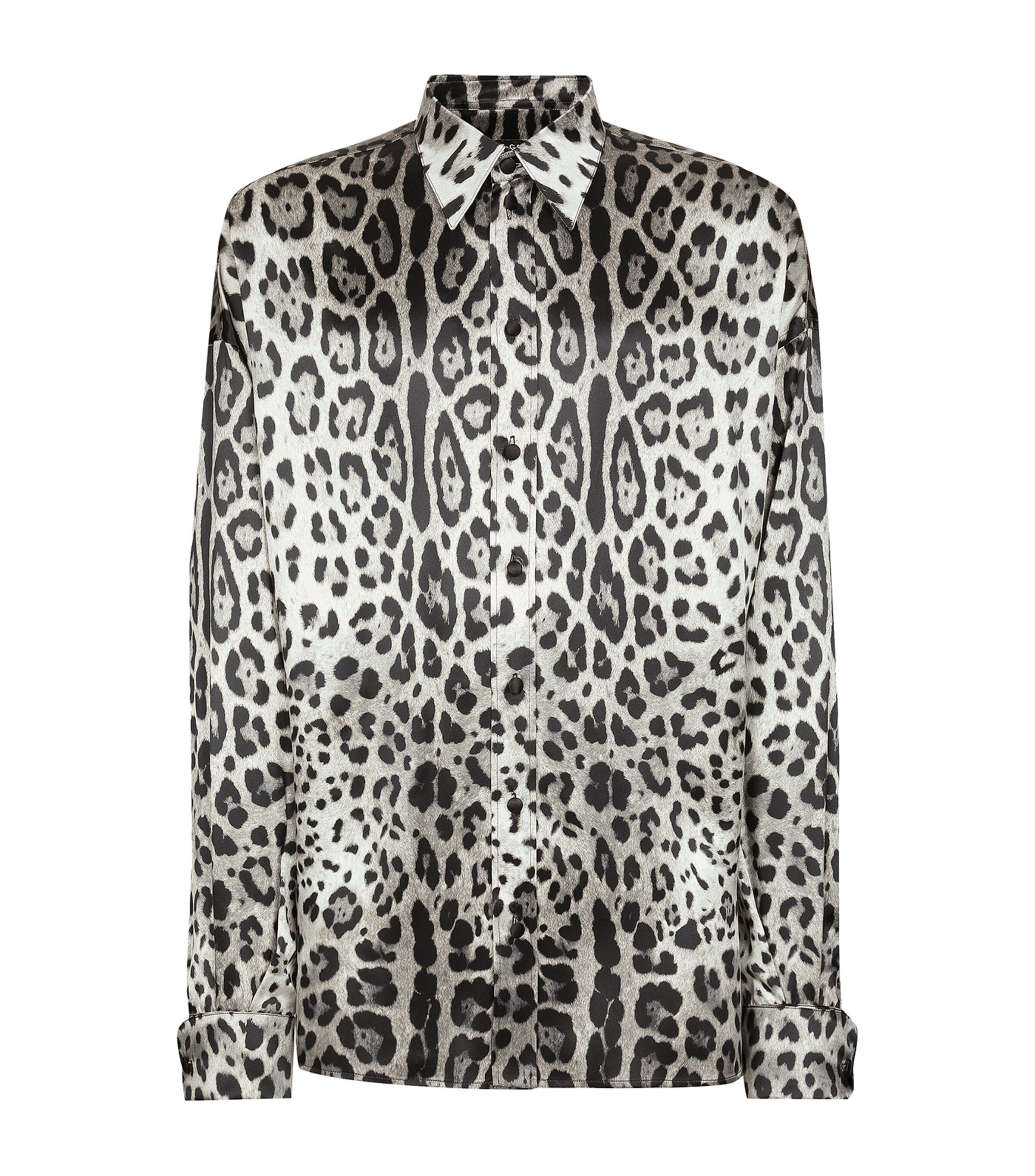 Dolce & Gabbana Grey Shirt With Leopard Print All-over And Logo Lettering In Animal Print