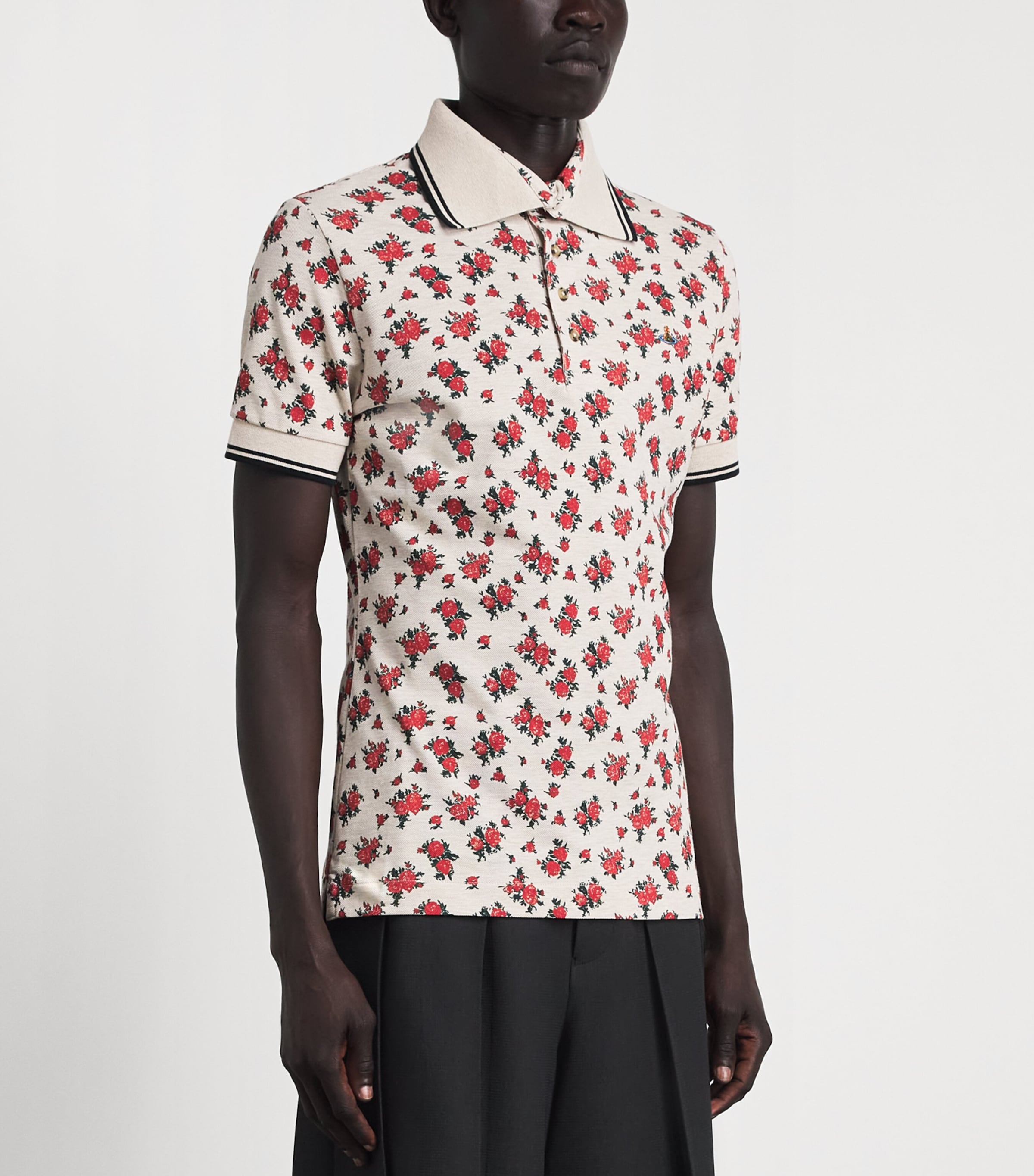 Vivienne Westwood Mens Cotton Floral Print Polo Shirt Roses Image 4