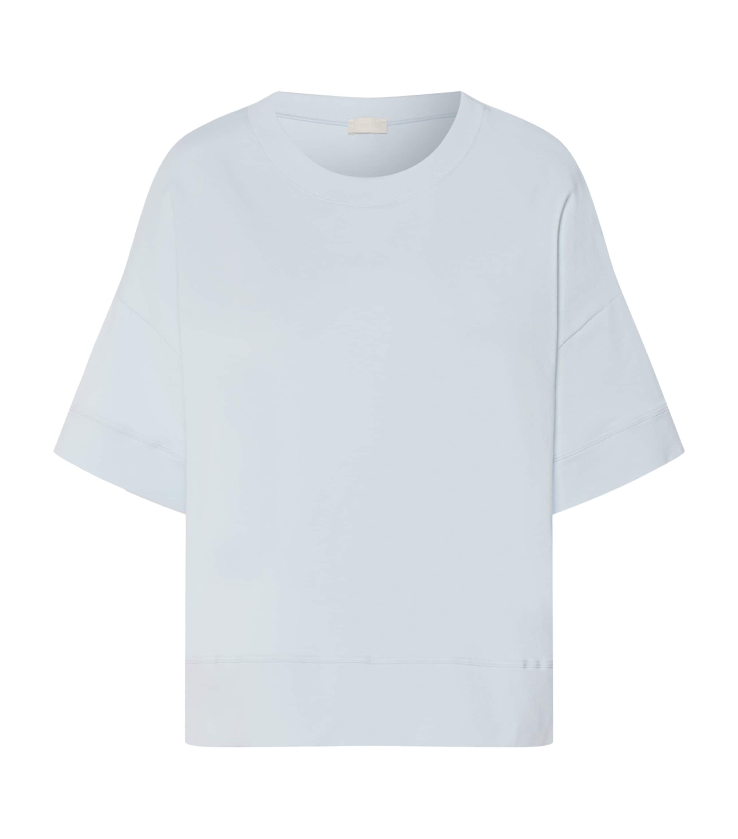 Hanro Womens Stretch-Cotton Short-Sleeve Sweatshirt Watery Blue Image 1