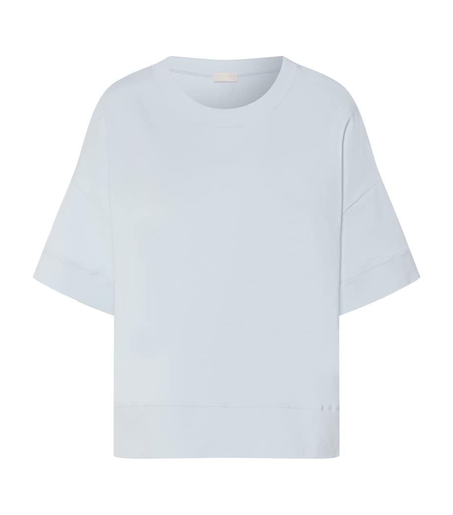 Hanro Womens Stretch-Cotton Short-Sleeve Sweatshirt Watery Blue Image 1