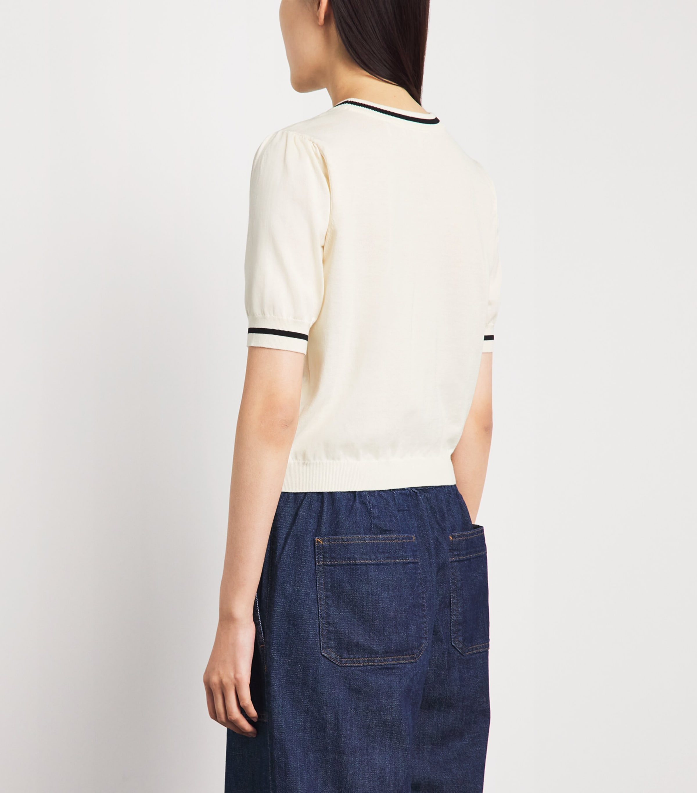 FRAME Womens Cotton-Blend Short-Sleeve Sweater Cream Image 5