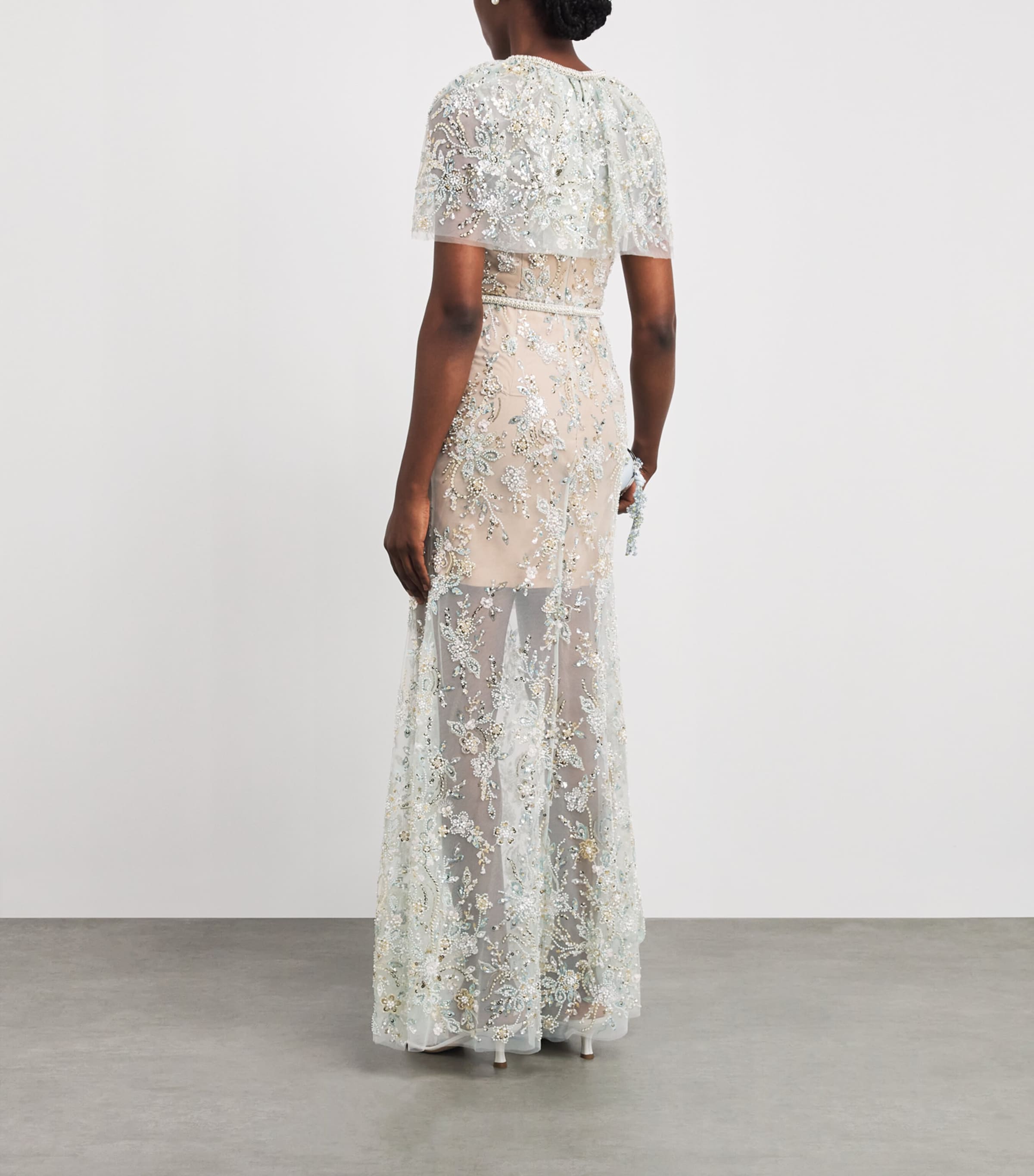 Self-Portrait Womens Crystal-Embellished Cape Maxi Dress Green Image 4