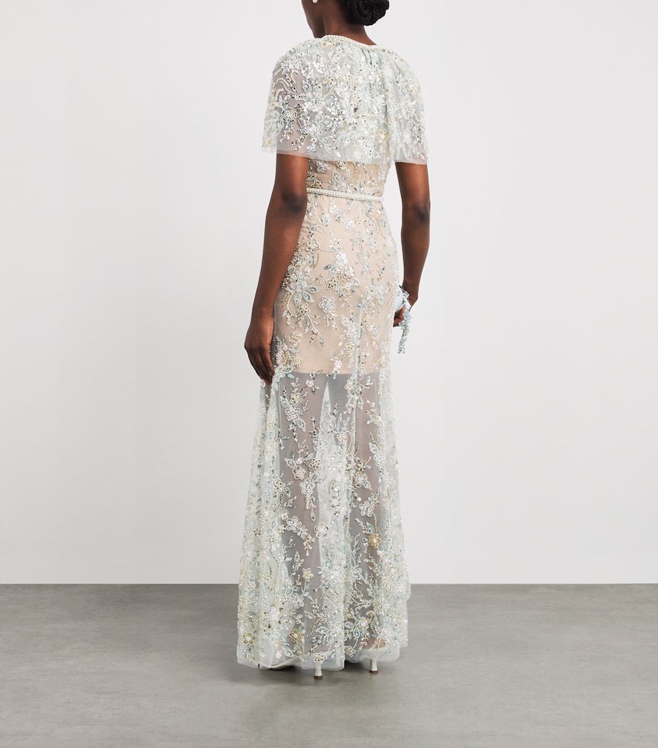 Self-Portrait Womens Crystal-Embellished Cape Maxi Dress Green Image 4