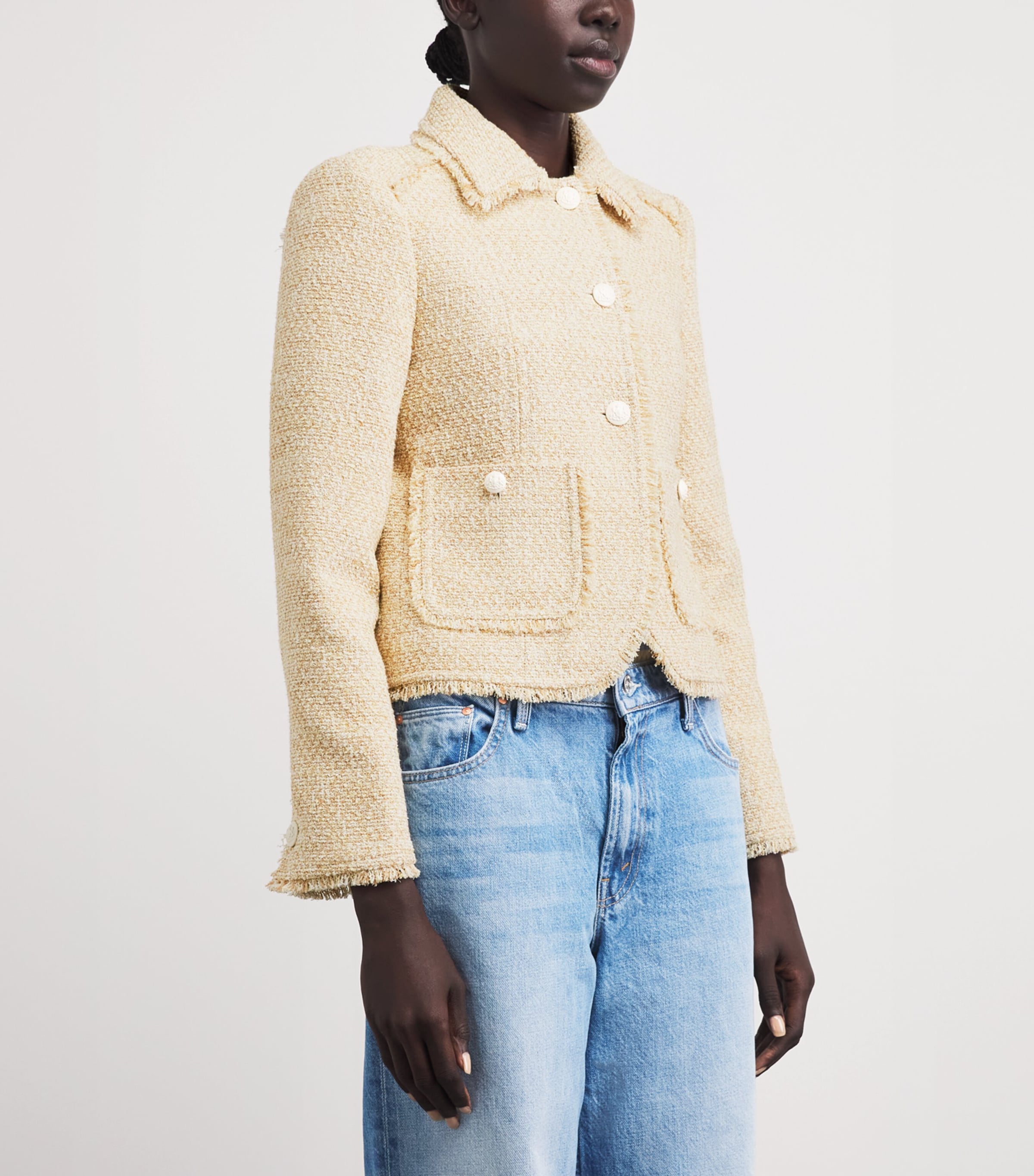 ME+EM Womens Fringed Short Jacket Cream Multi Image 4