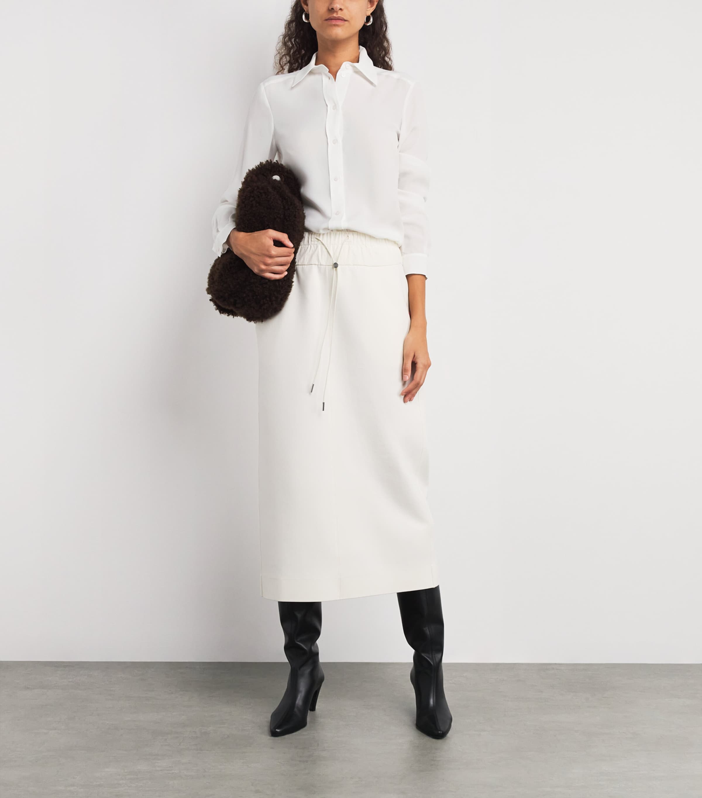 Crepe de Chine Scarf-Neck Shirt WHITE Image 2