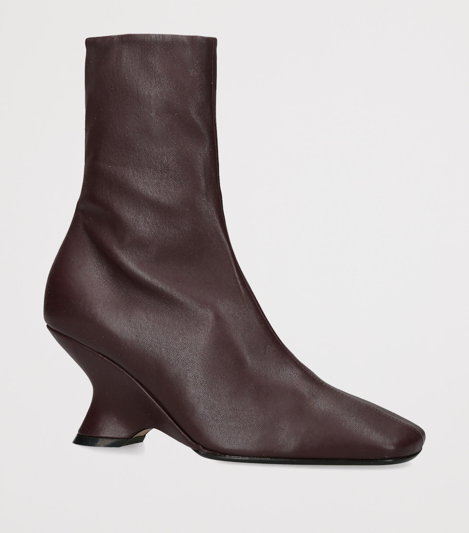 DRIES VAN NOTEN Leather Wedge Ankle Boots 75 Wine Image 2