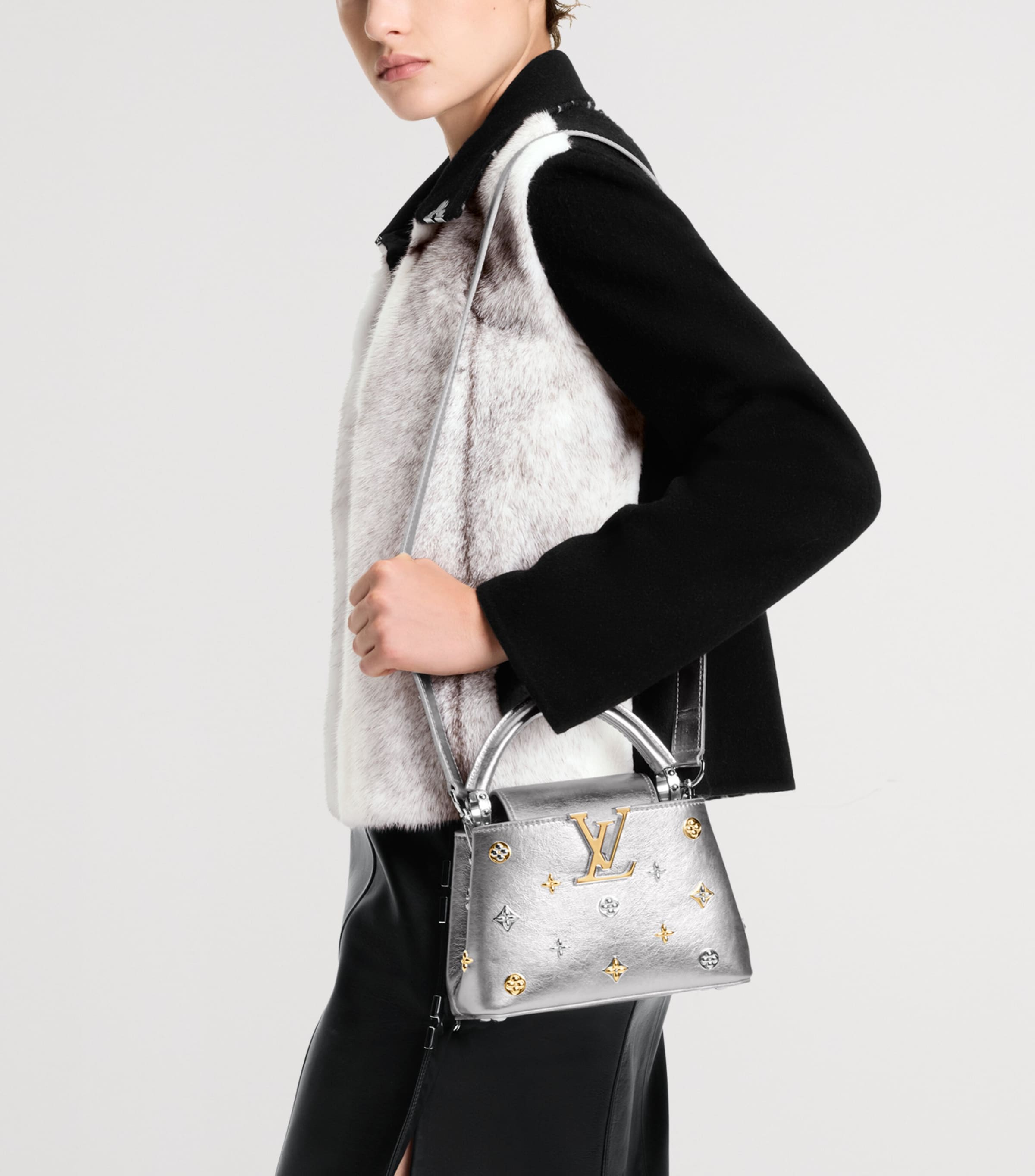 Mini Leather Capucines Top-Handle Bag SILVER Image 6