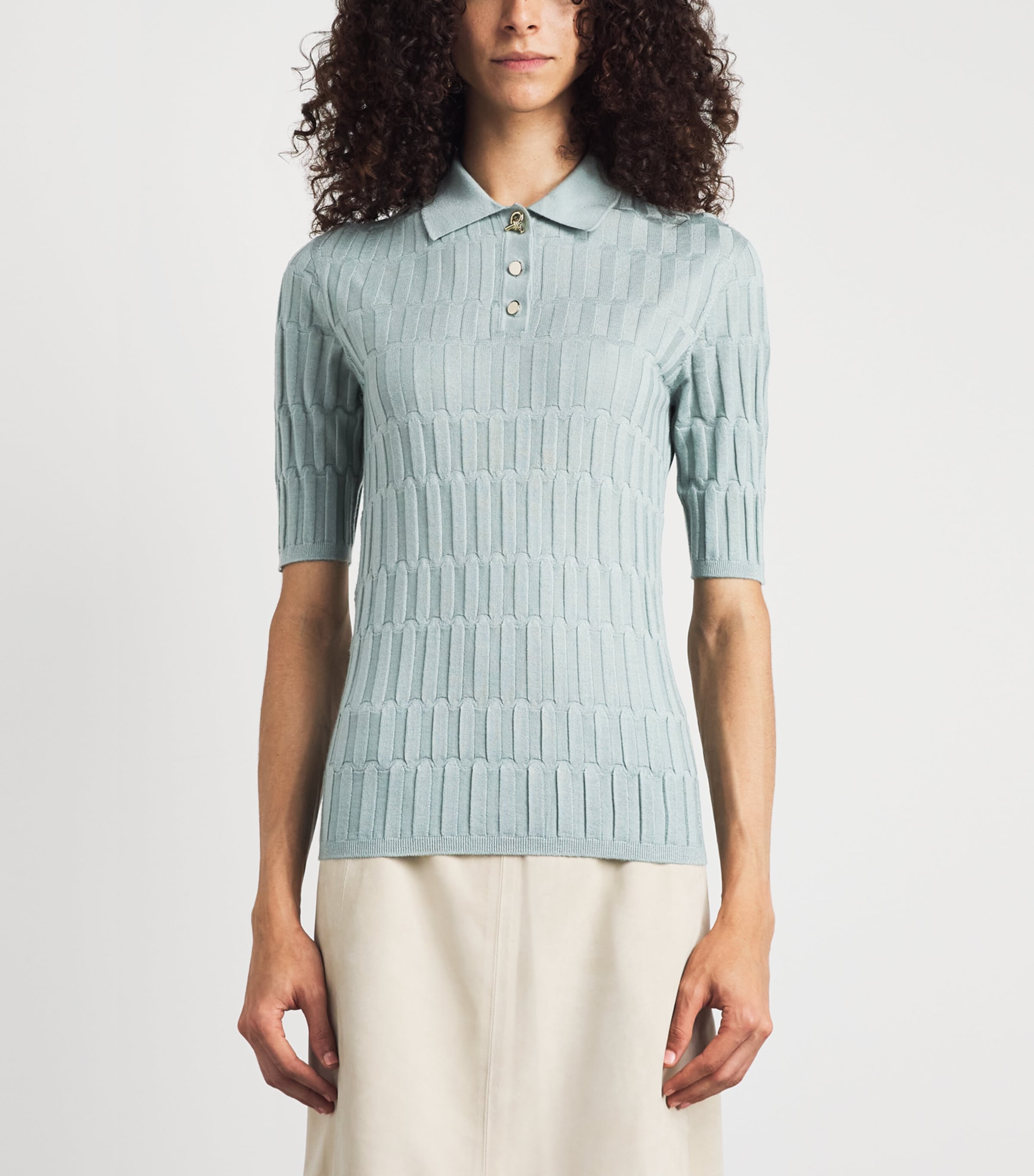 Fabiana Filippi Womens Cashmere-Silk Ribbed Polo Shirt Verde Image 4