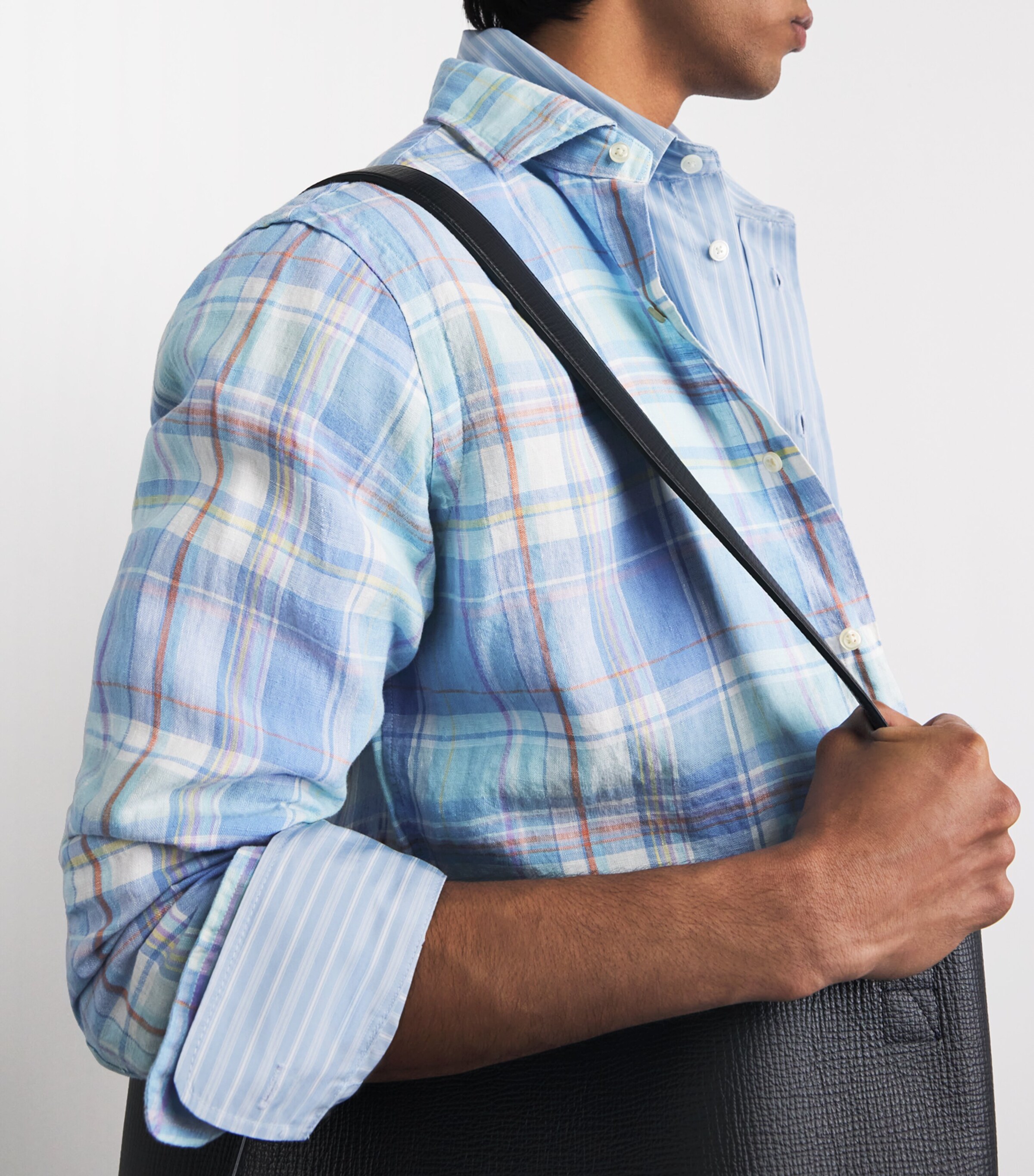 Polo Ralph Lauren Mens Linen Check Shirt Blu Orng Multi Image 3