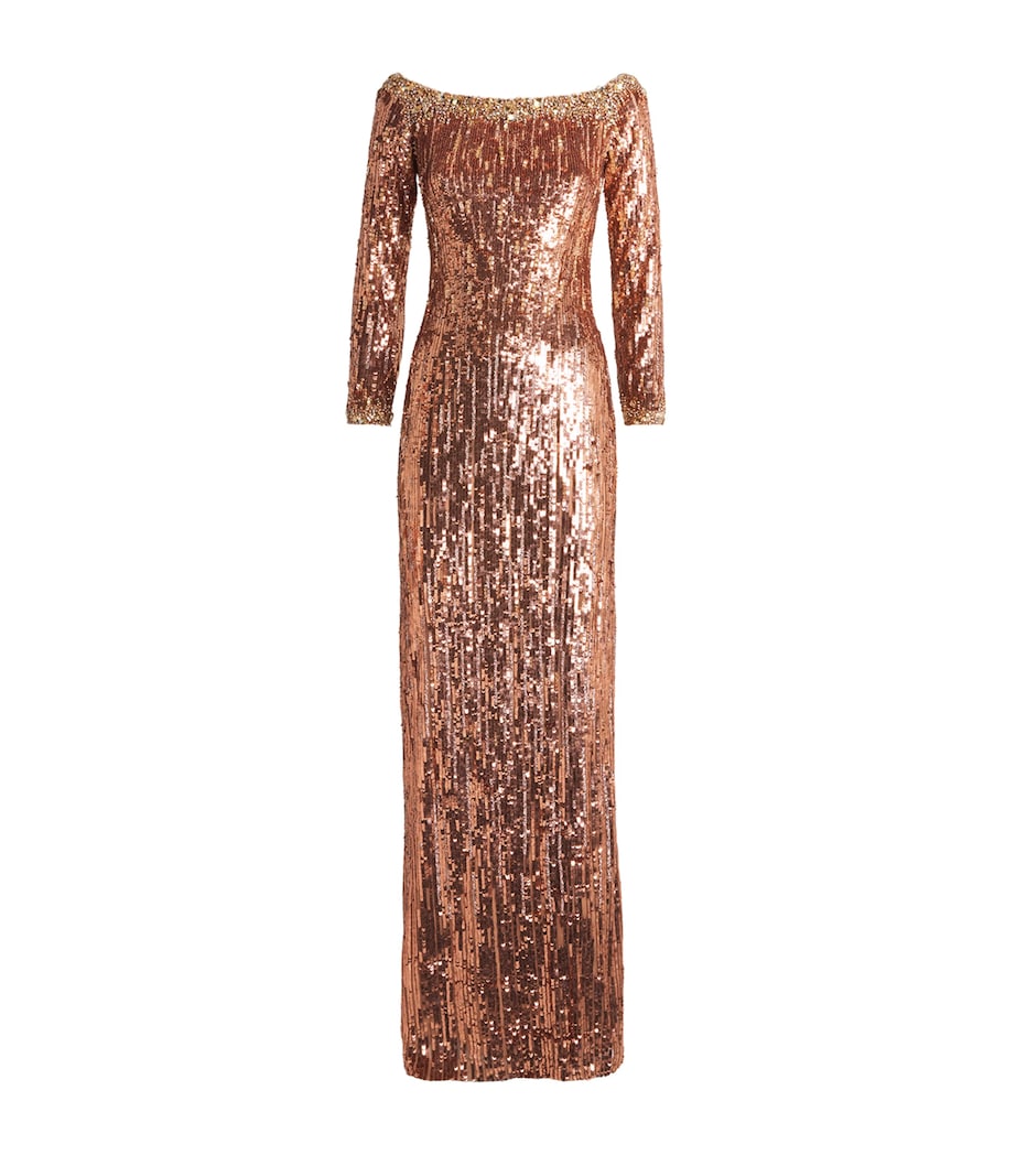 Jenny Packham Womens Sequinned Marnie Gown Sable Image 1