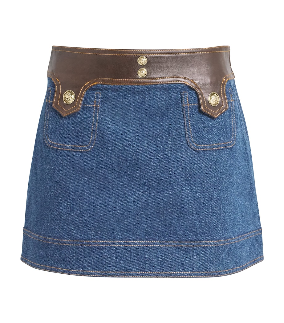 Denim Contrast-Trim Skirt DARK BLUE Image 1