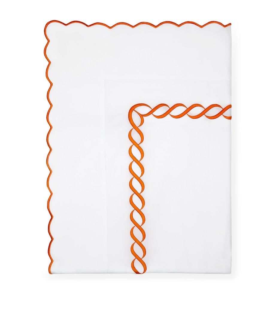 Treccia Super King Flat Sheet (300cm x 270cm) WHITE/ORANGE Image 1
