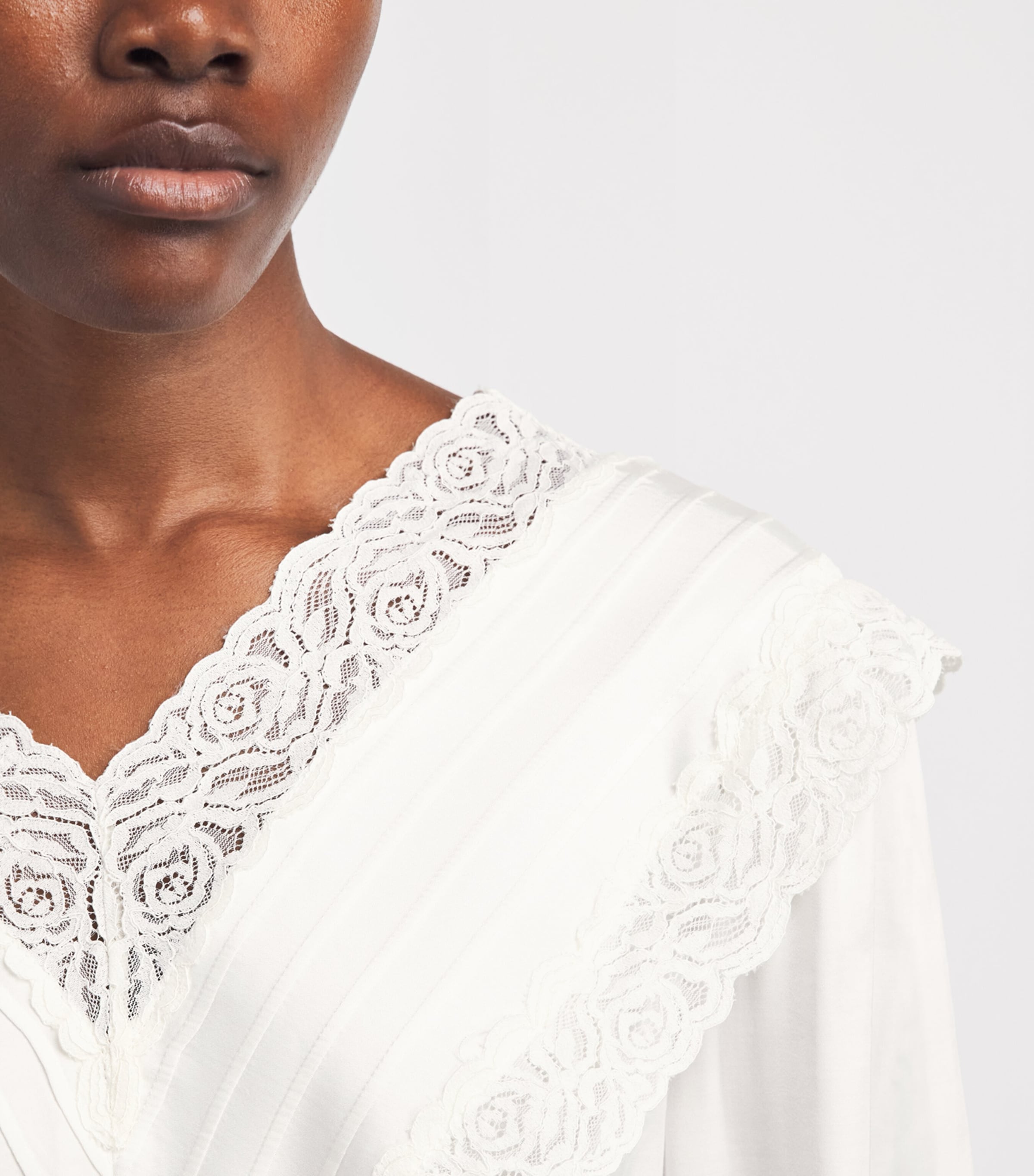Self-Portrait Womens Satin Lace Blouse Cream Image 3