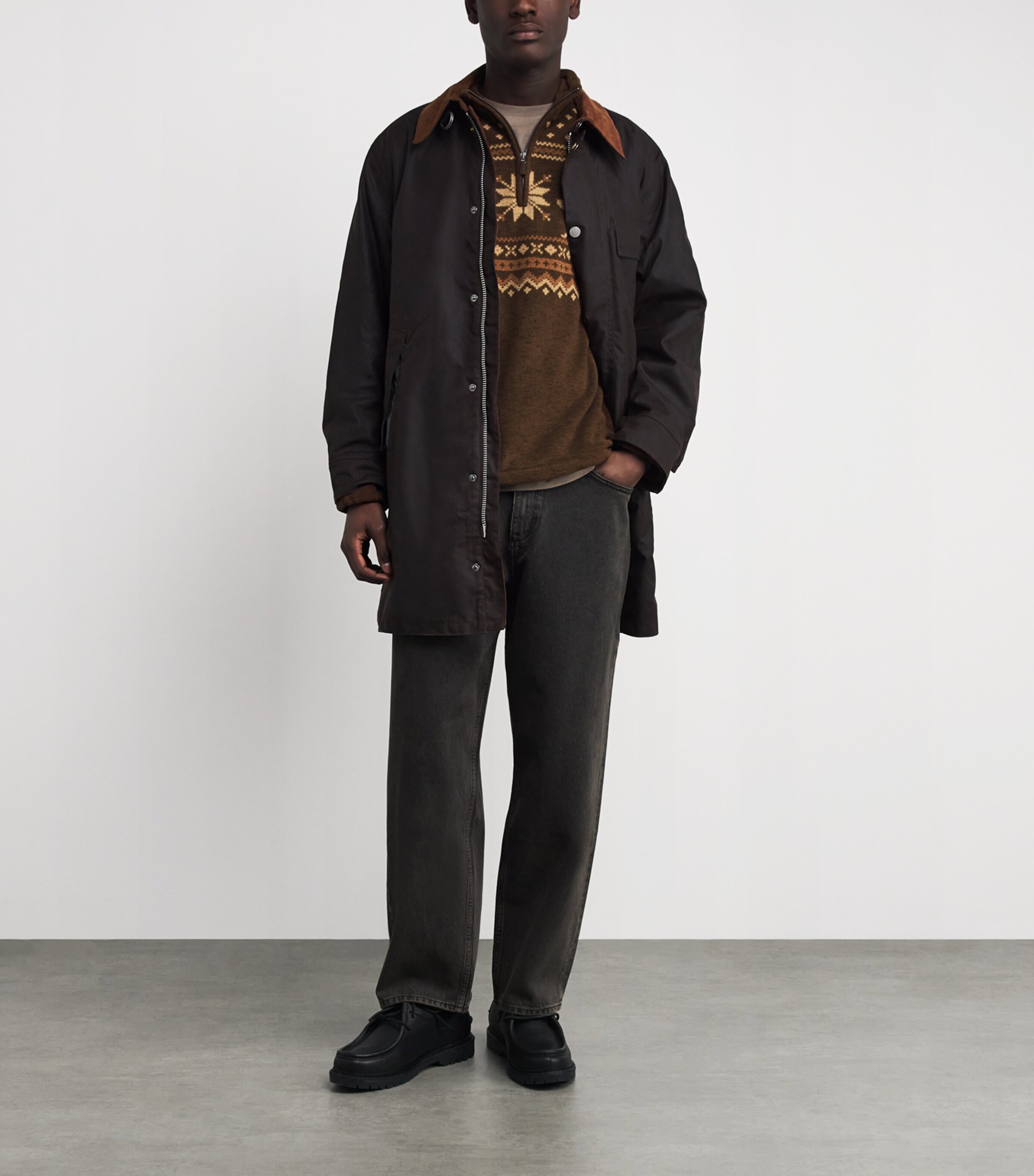 Polo Ralph Lauren Mens Fleece Fair Isle Quarter-Zip Sweatshirt Brown Image 2