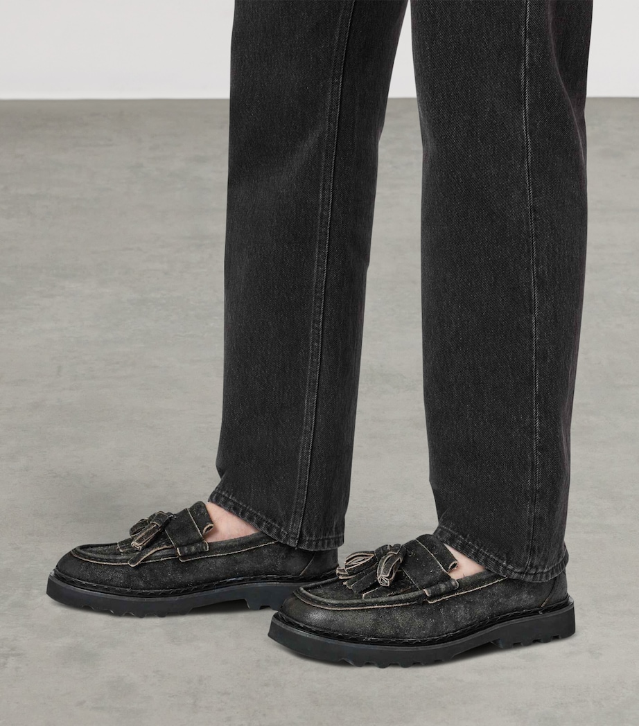 AllSaints Suede Tassel Skiff Loafers Charcoal Grey Image 2