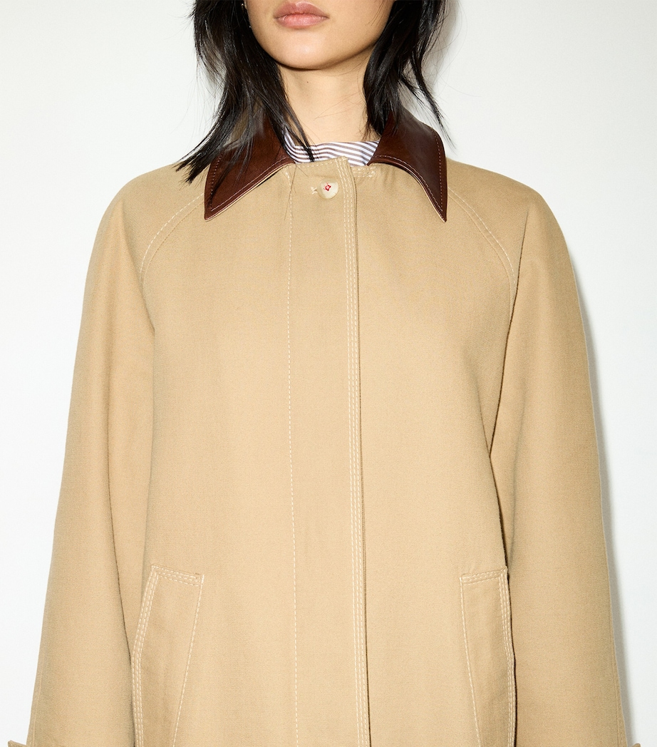 MAX&Co. Womens Contrast-Collar Raincoat Camel Image 5