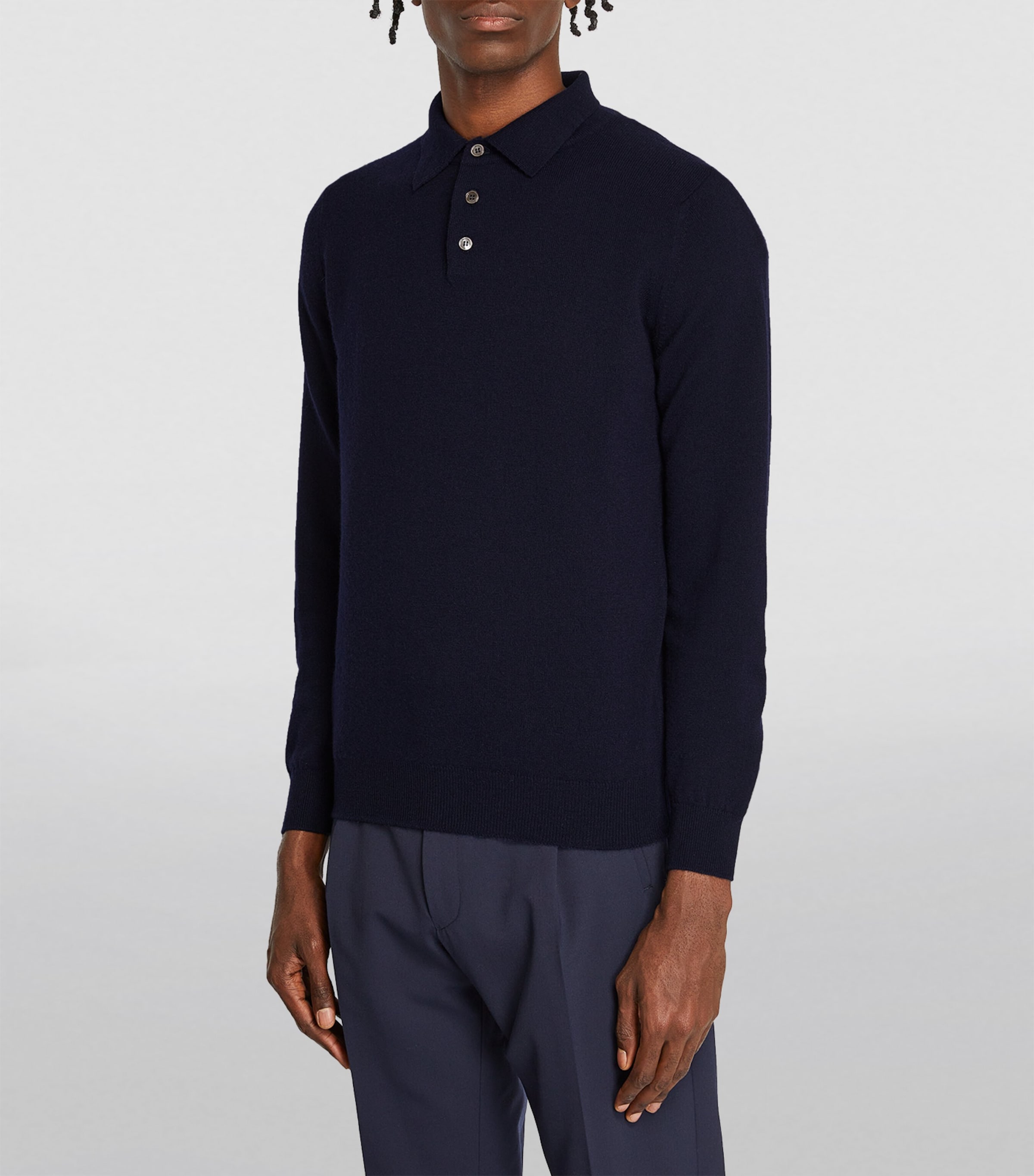Cashmere Long-Sleeve Polo Shirt NAVY Image 3