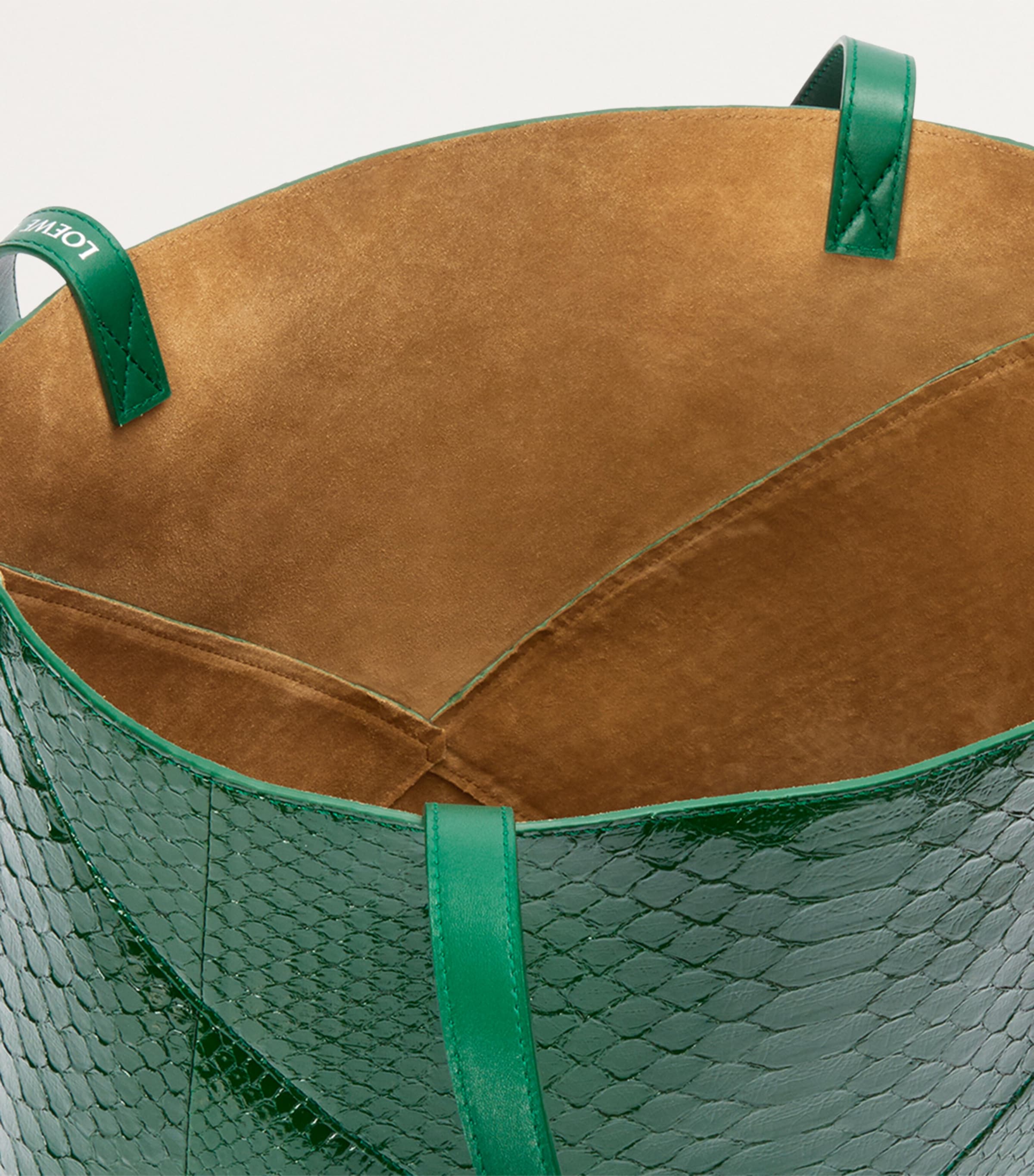 Large Python Skin Puzzle Fold Tote Bag EMERALD GREEN Image 4