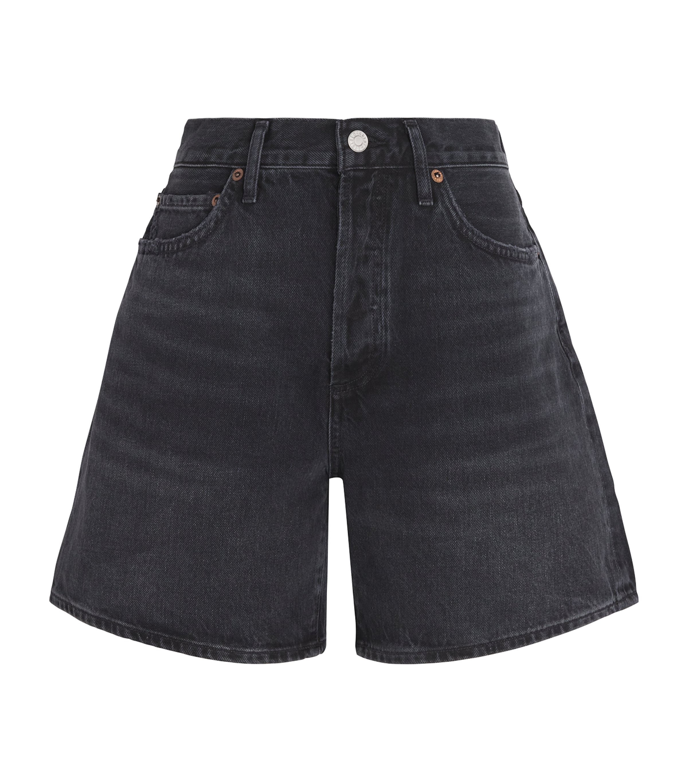 Agolde Stella Distressed Organic Denim Shorts In Black