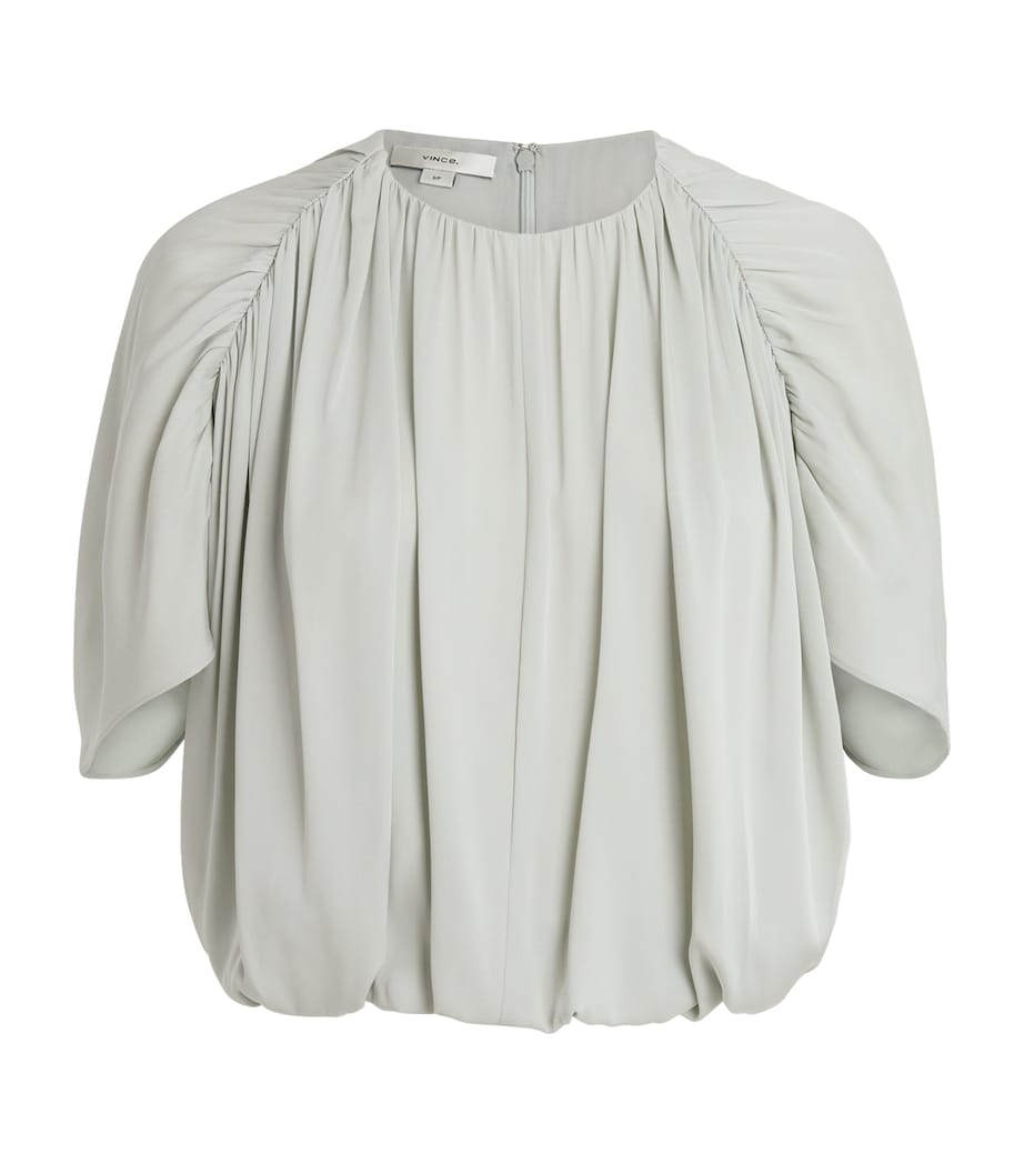 Vince Womens Stretch-Silk Cape-Sleeve Bubble Blouse Stone Sage Image 1