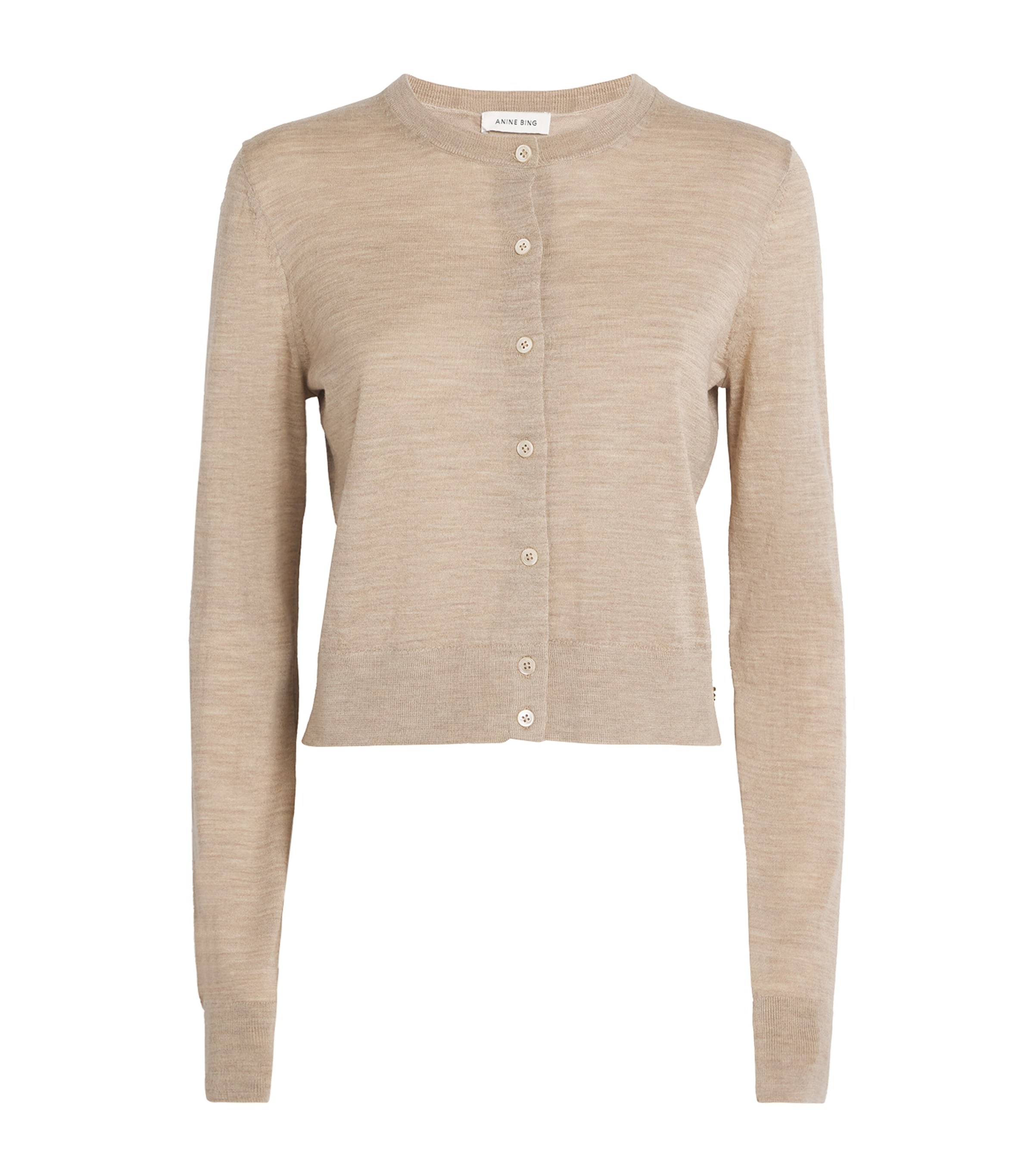 Anine Bing Wool-cashmere Moni Cropped Cardigan In Neutral