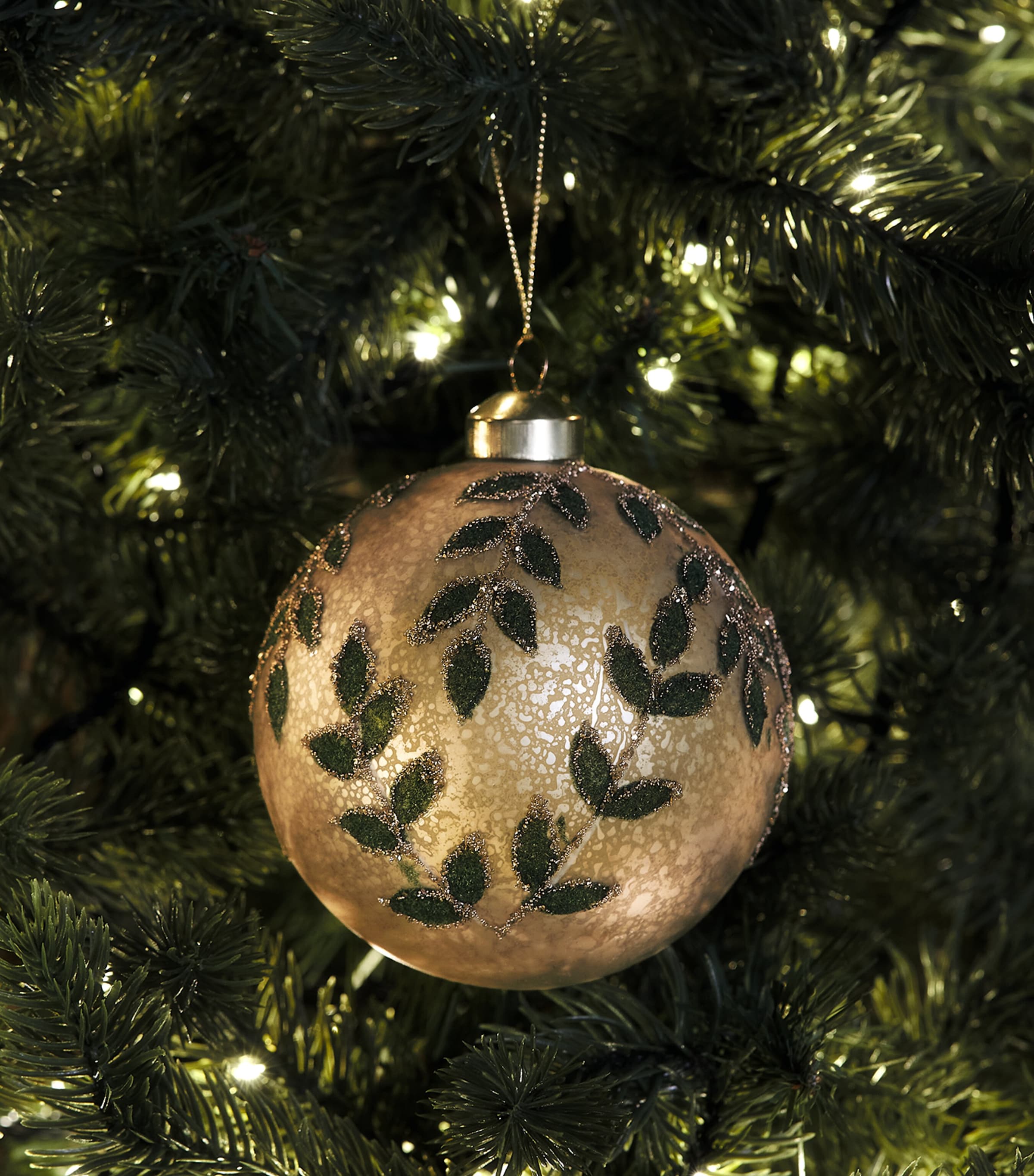 Shishi Antique Glitter Leaf Bauble Gold Image 3