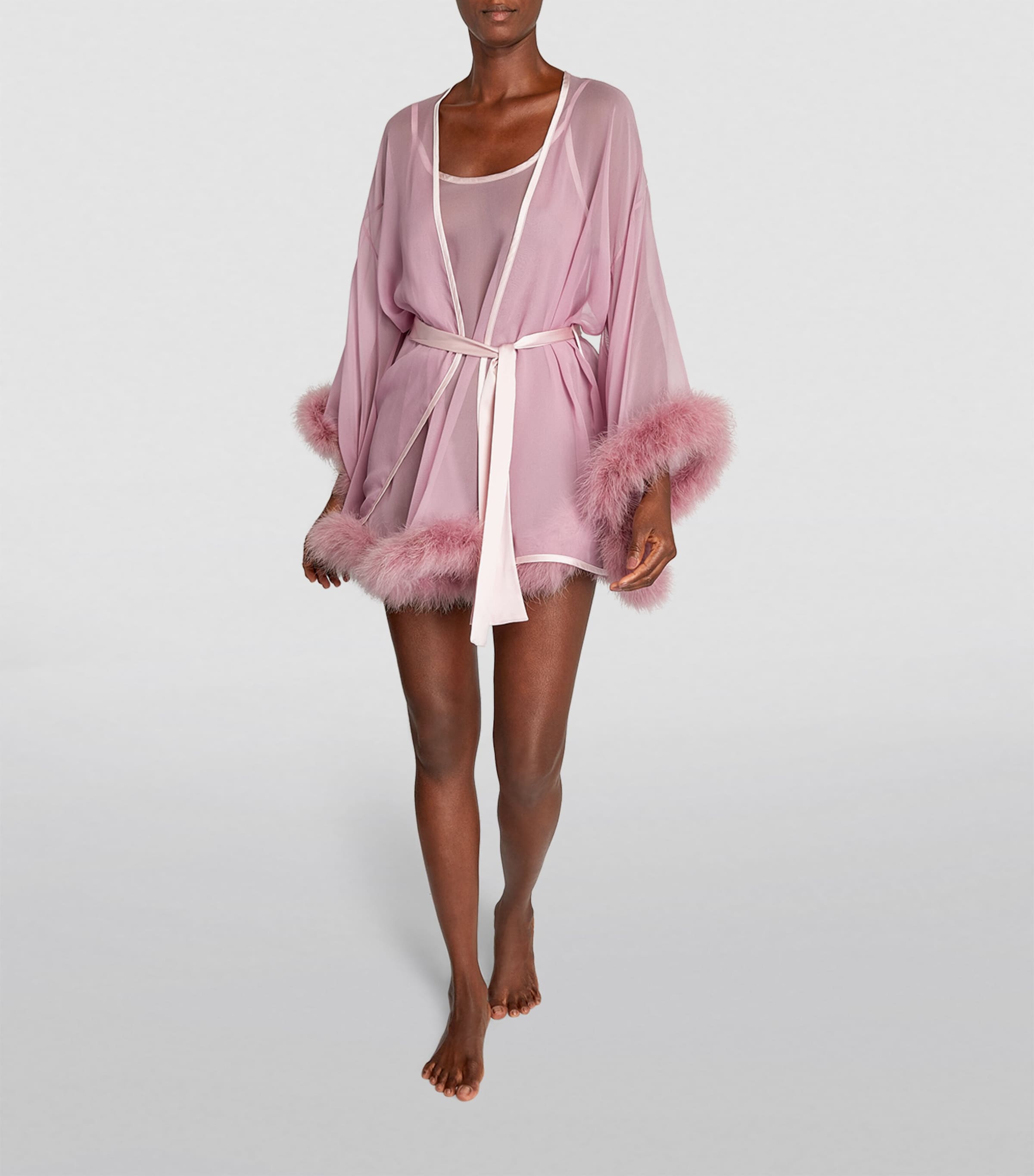 Silk Marabou Feather-Trimmed Diana Robe BOUDOIR ROSE Image 2