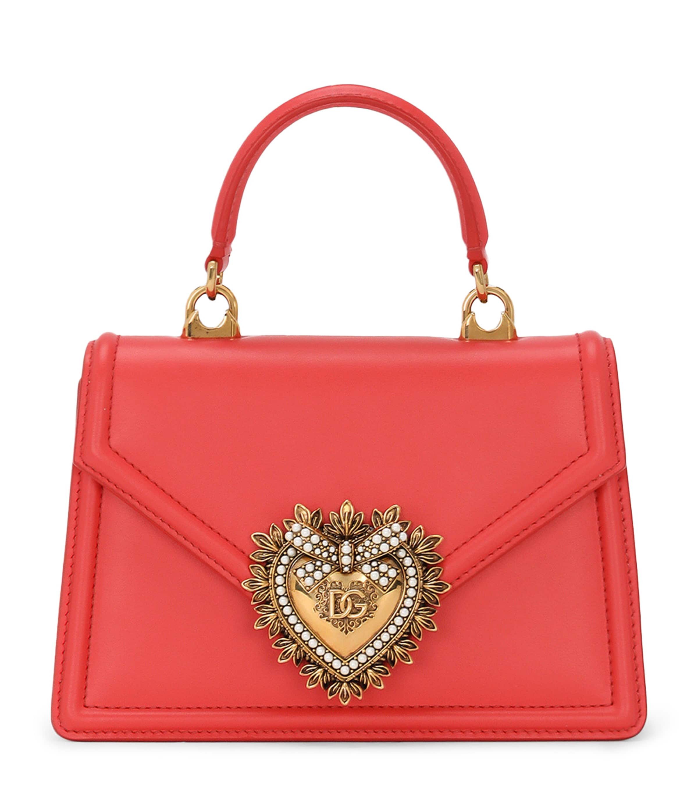 Dolce & Gabbana Small Devotion Handbag In Coral Leather