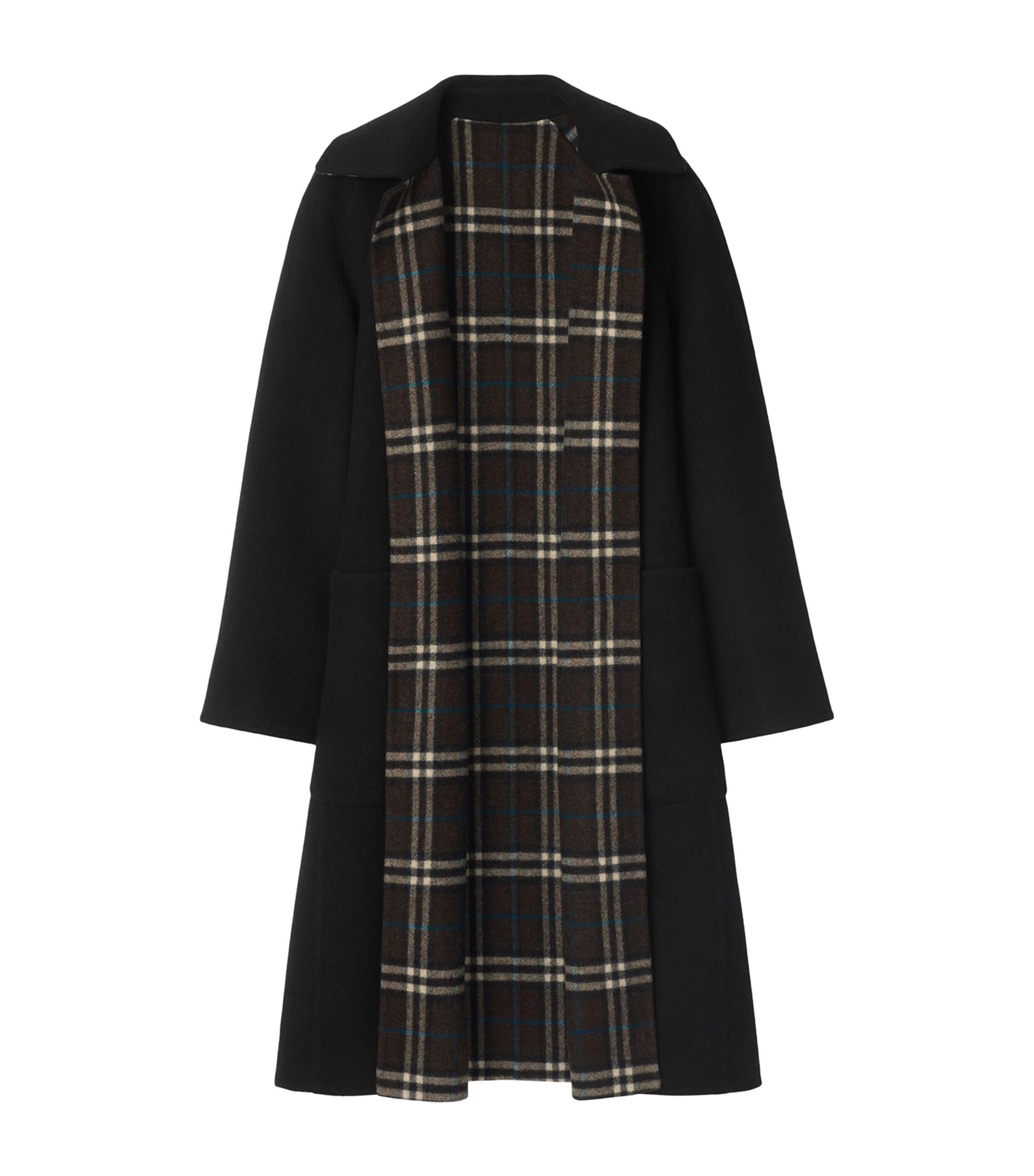 Wool Reversible Hooded Wrap Coat BLACK/SNUG IP CHECK Image 6