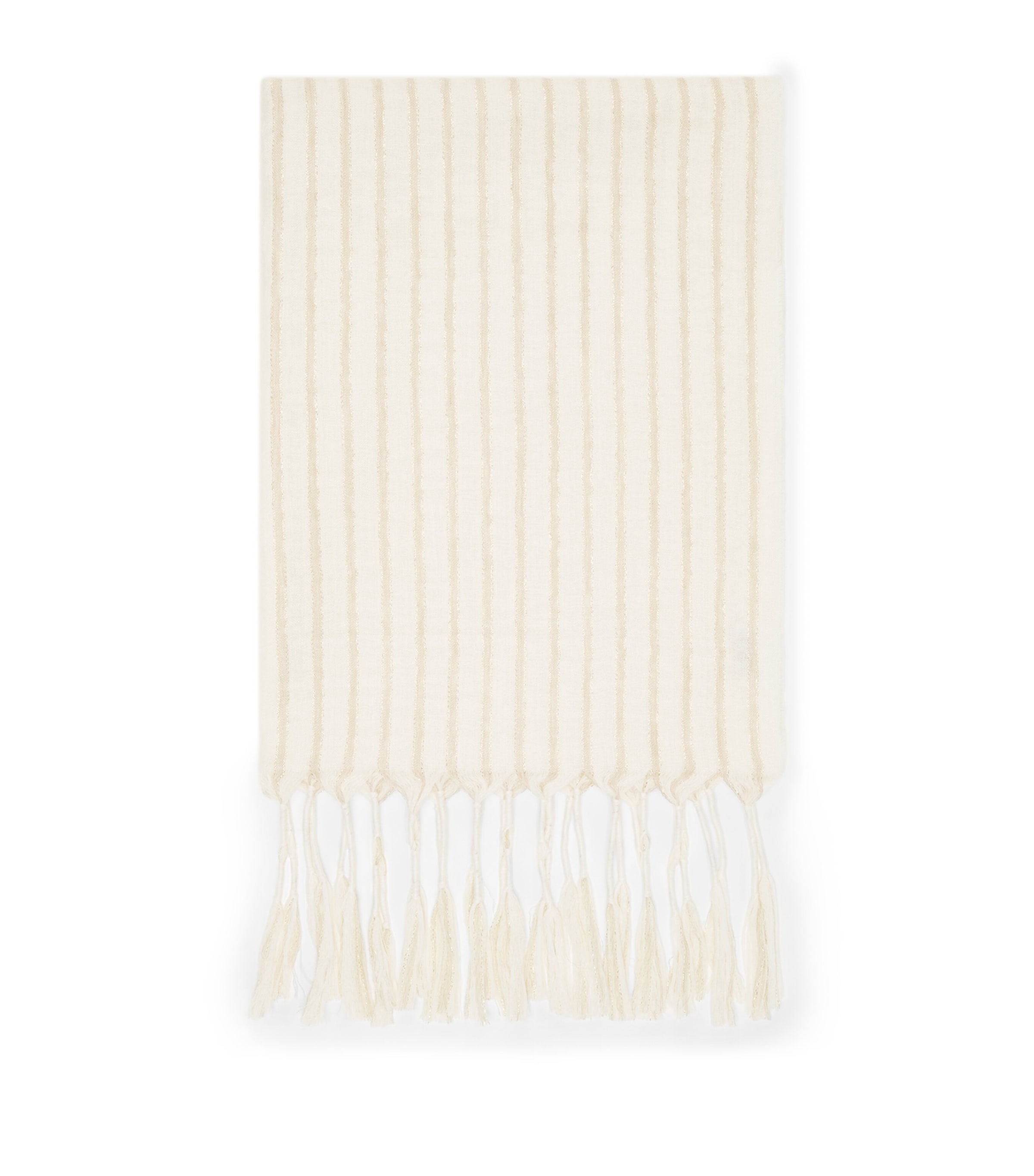 Brunello Cucinelli Striped Scarf With Pompoms In White
