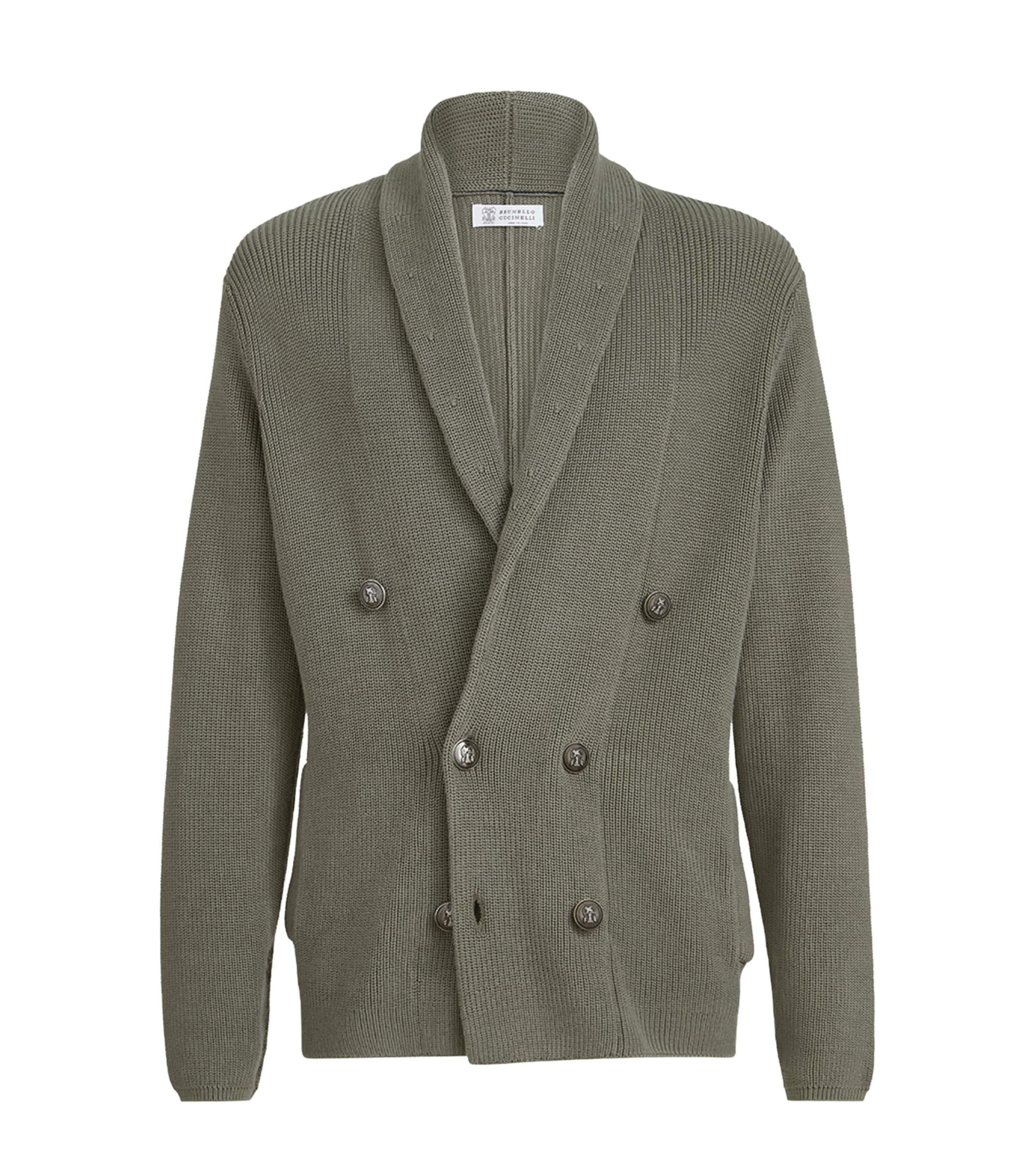Brunello Cucinelli Green Cotton Double-Breasted Cardigan | Harrods US