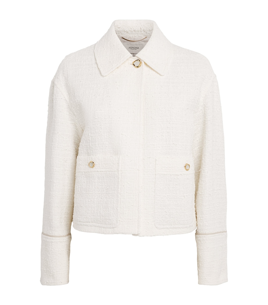 Agnona Womens Tweed Cropped Jacket Ivory Butter Image 1