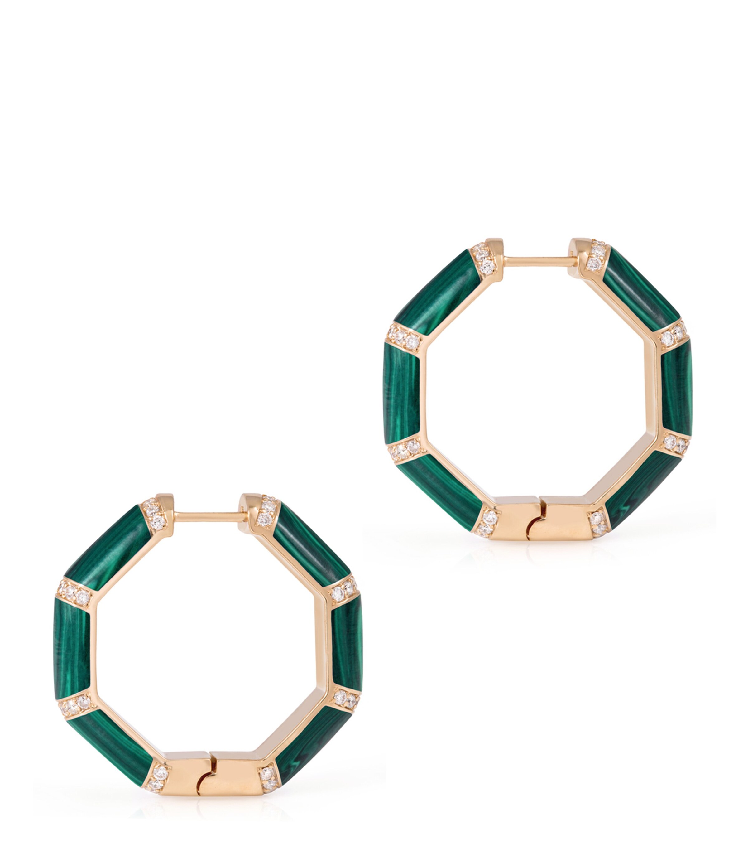L'atelier Nawbar Yellow Gold, Diamond And Malachite Amulet Of Light Hoop Earrings In Green
