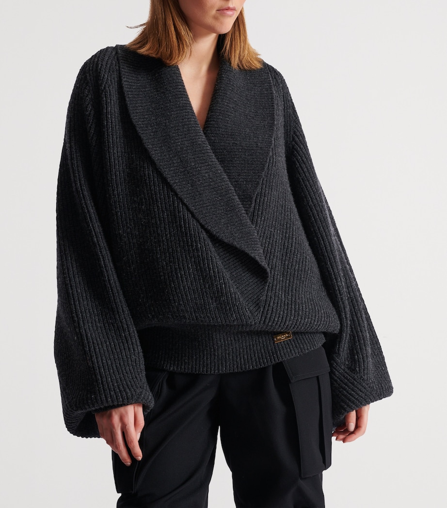 Wool Oversized Wrap Sweater 9DH GRIS CHINE FONCE Image 7