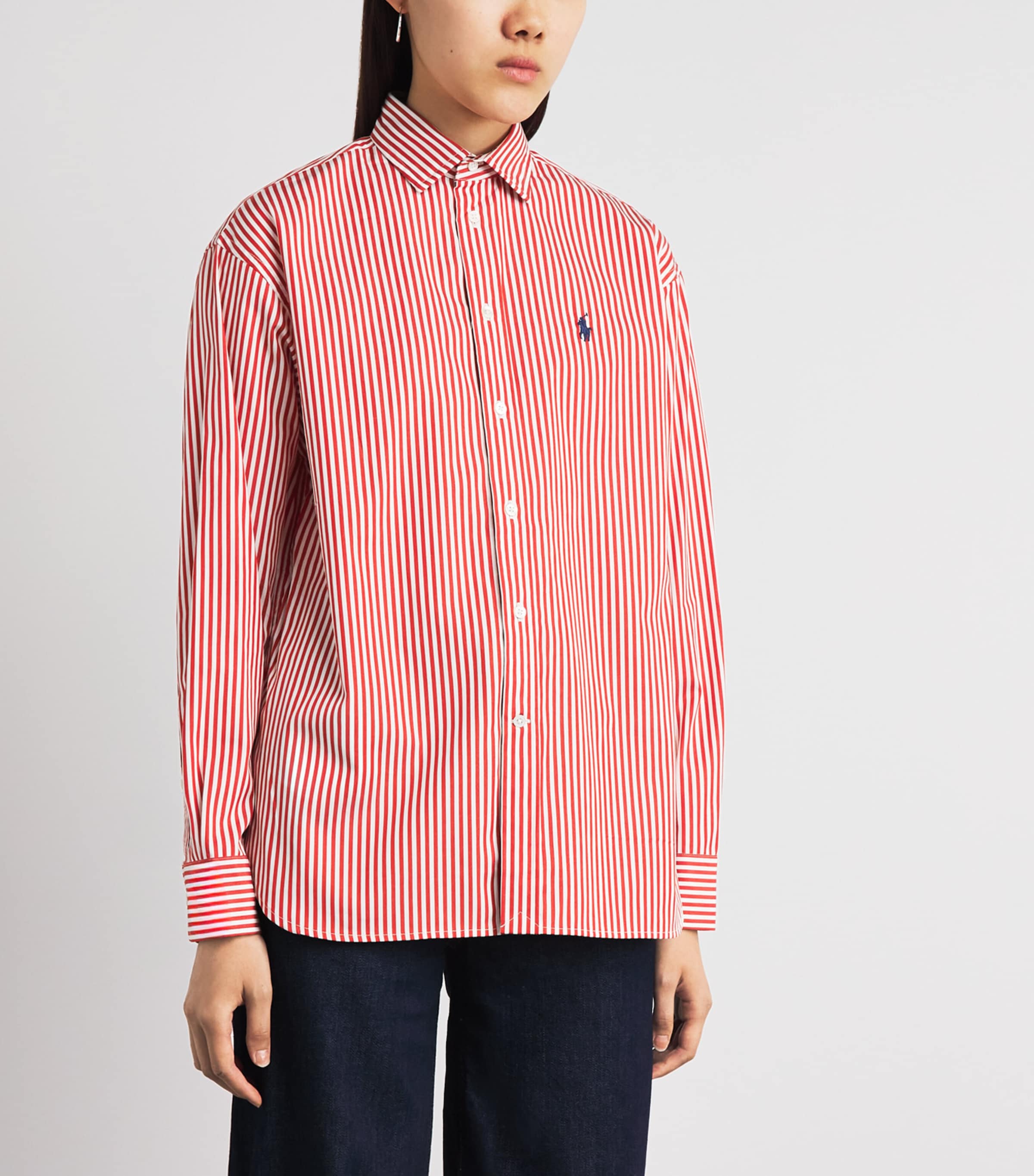 Polo Ralph Lauren Womens Cotton Stripe Shirt Orng Leaf Wht Image 4