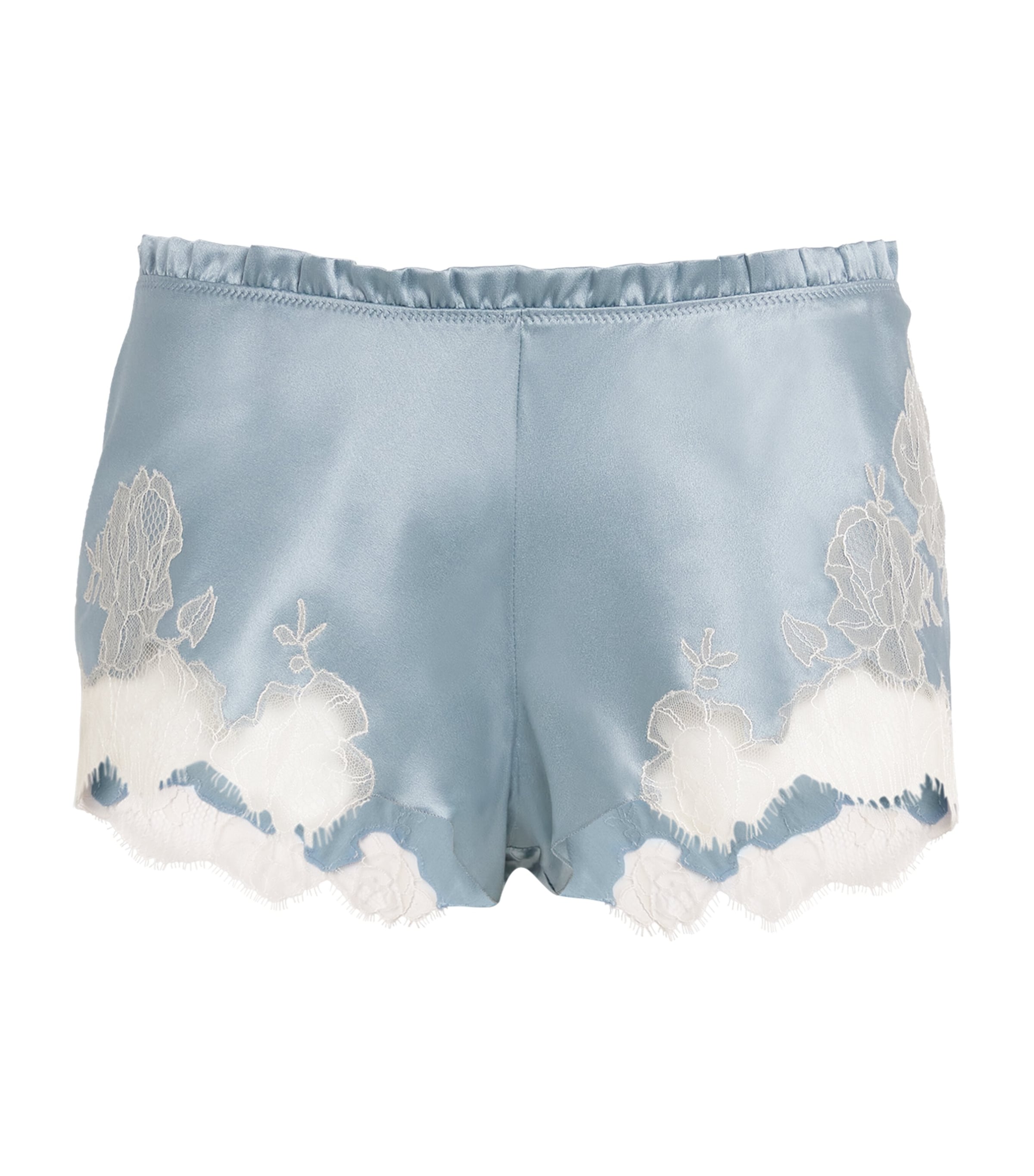 Carine Gilson Silk Lace-trim Shorts In Blue