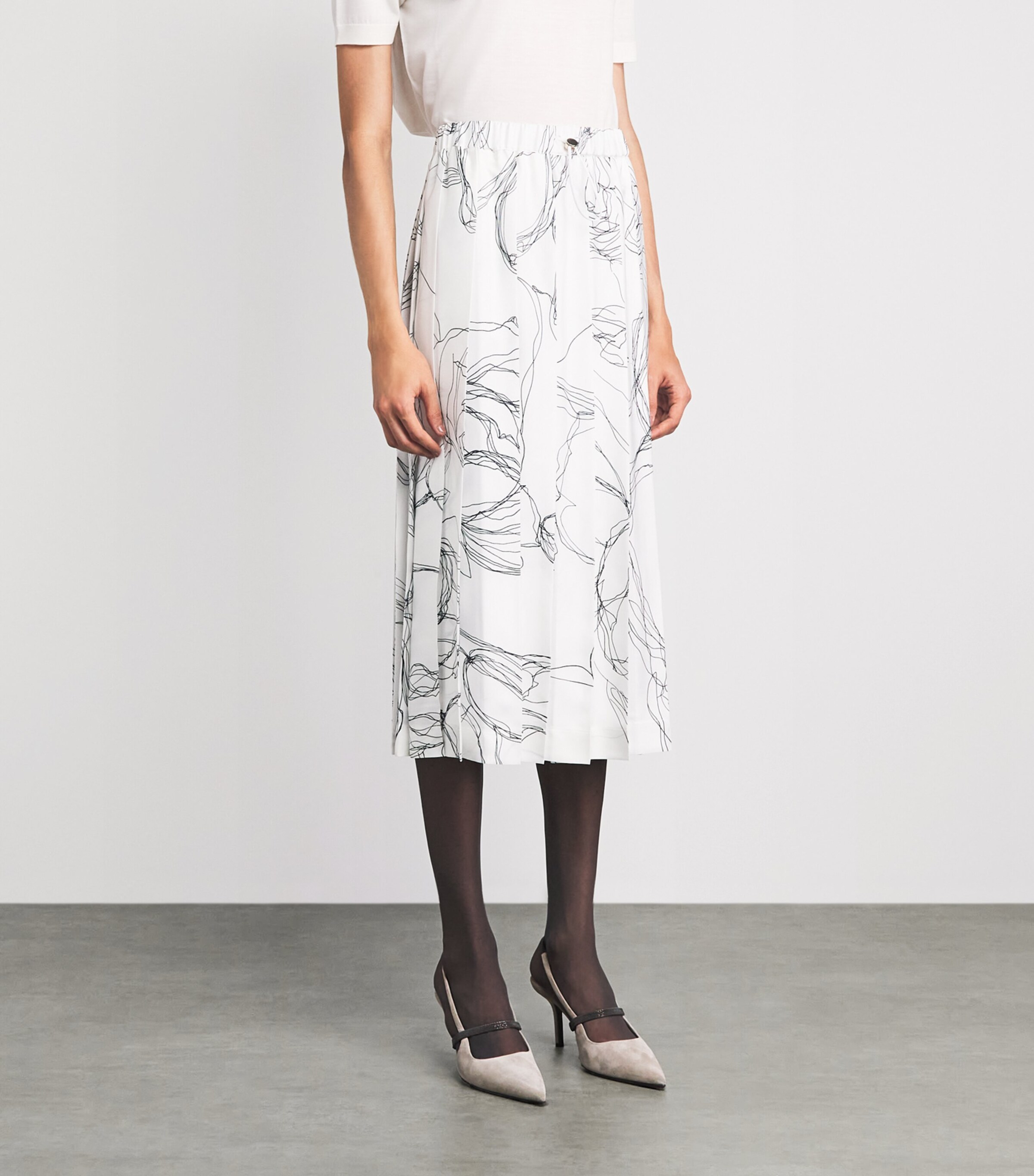 Fabiana Filippi Womens Silk Floral Pleated Midi Skirt Bianco Image 4