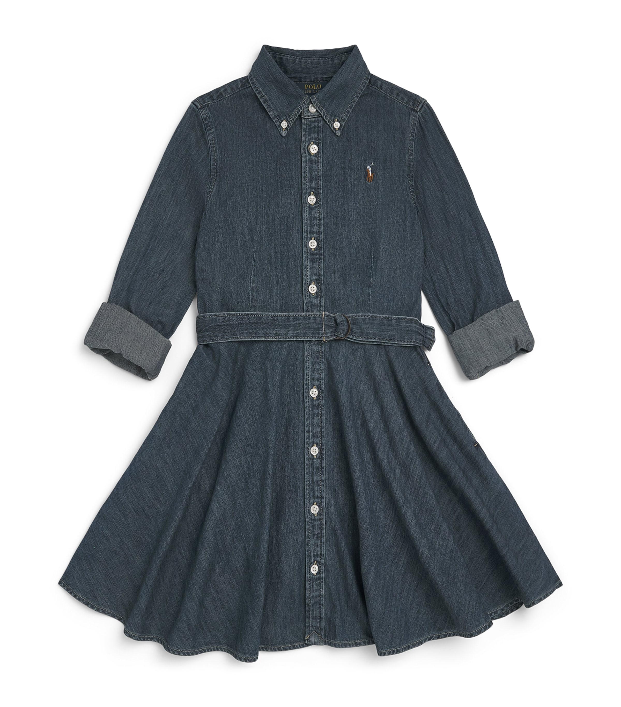 Ralph Lauren Kids Denim Belted Shirt Dress (7-12 Years) Indigo Image 1