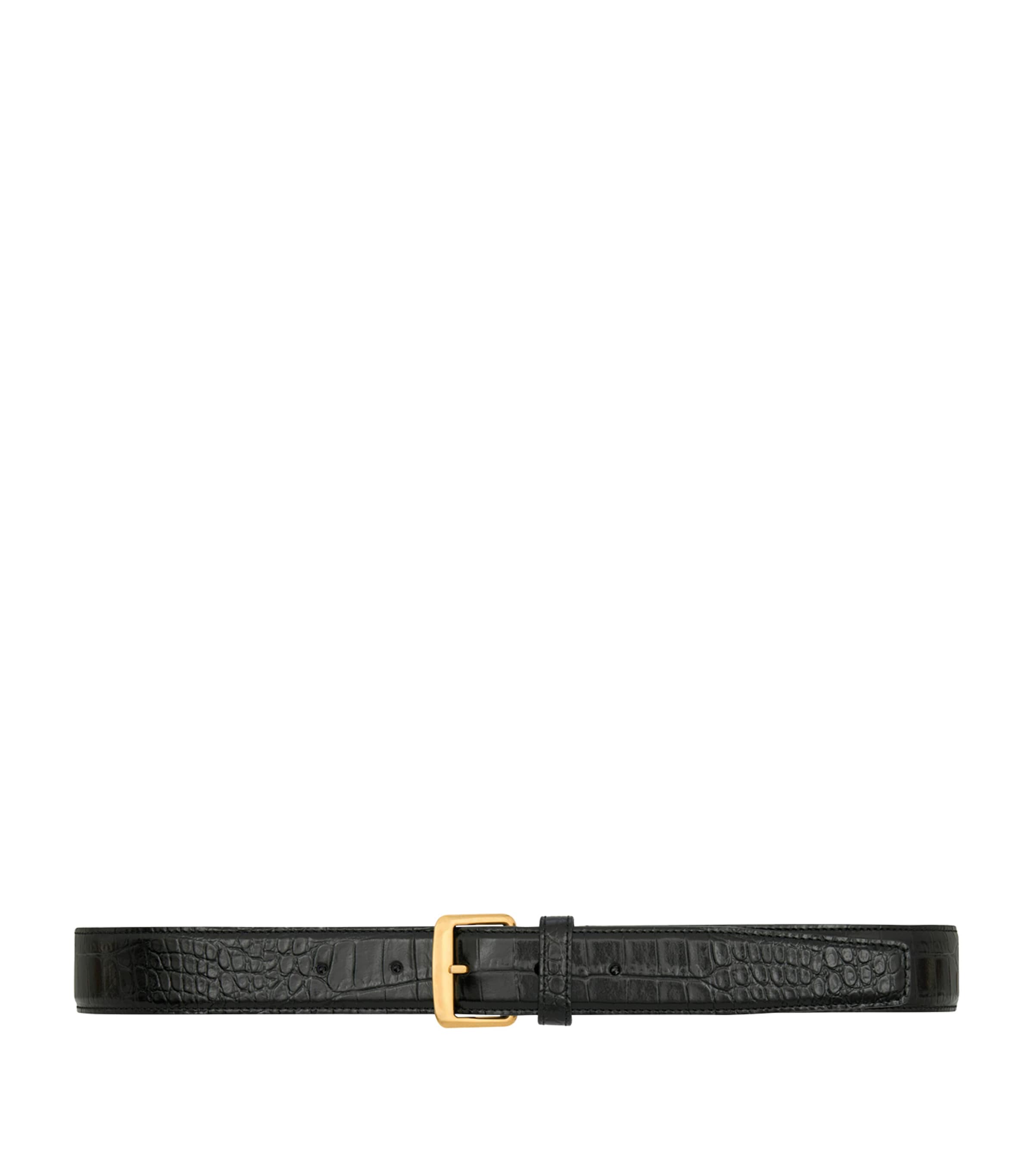 Saint Laurent Leather Crocodile-embossed Belt In Black
