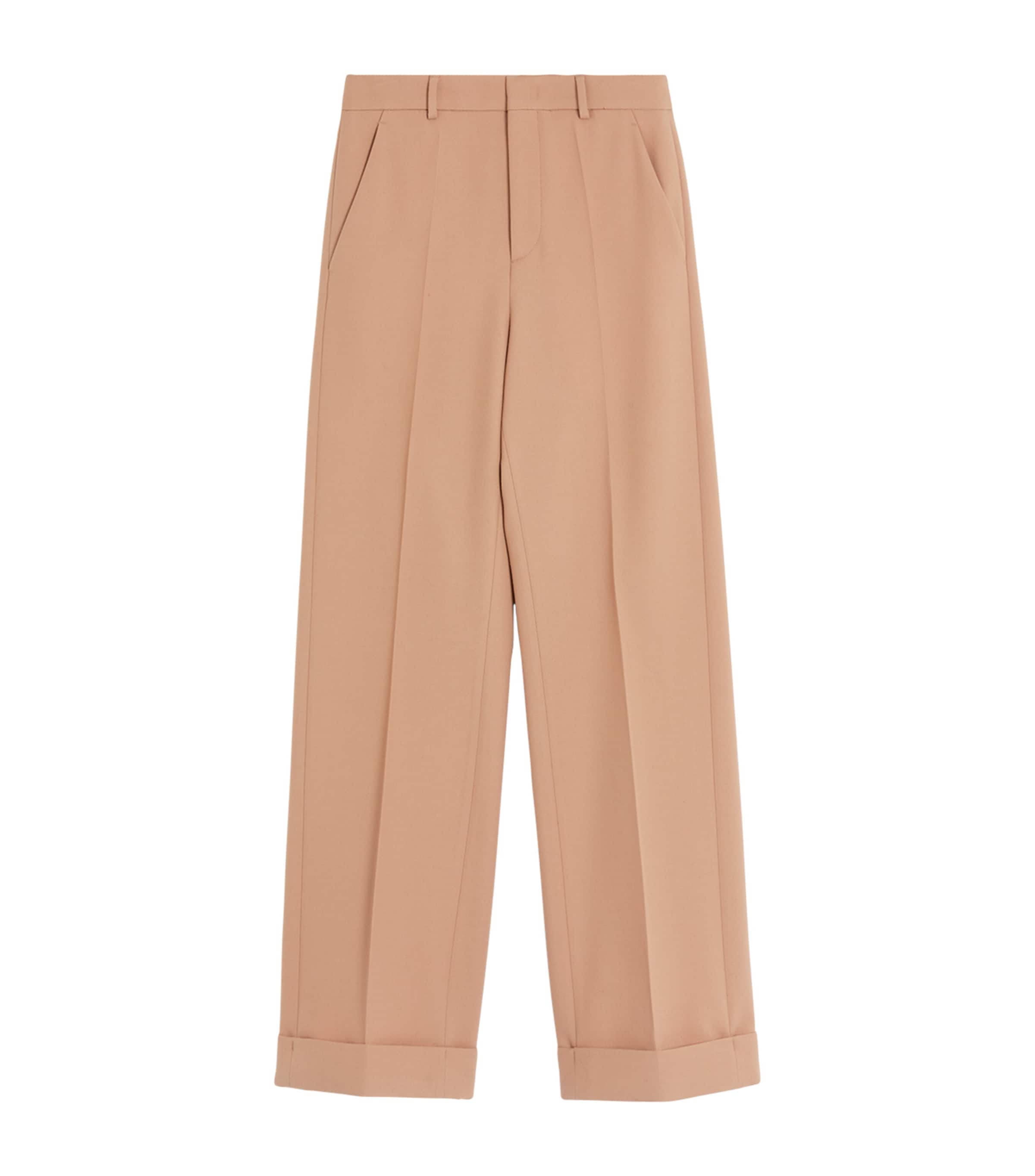 Valentino Wide-leg Trousers With Cuffed Hem And Pleats In Beige