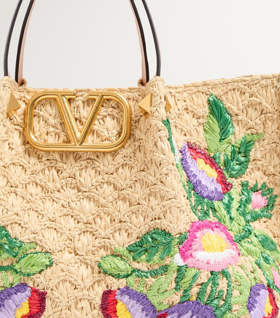 Raffia Floral VLogo Tote Bag R9F Image 6