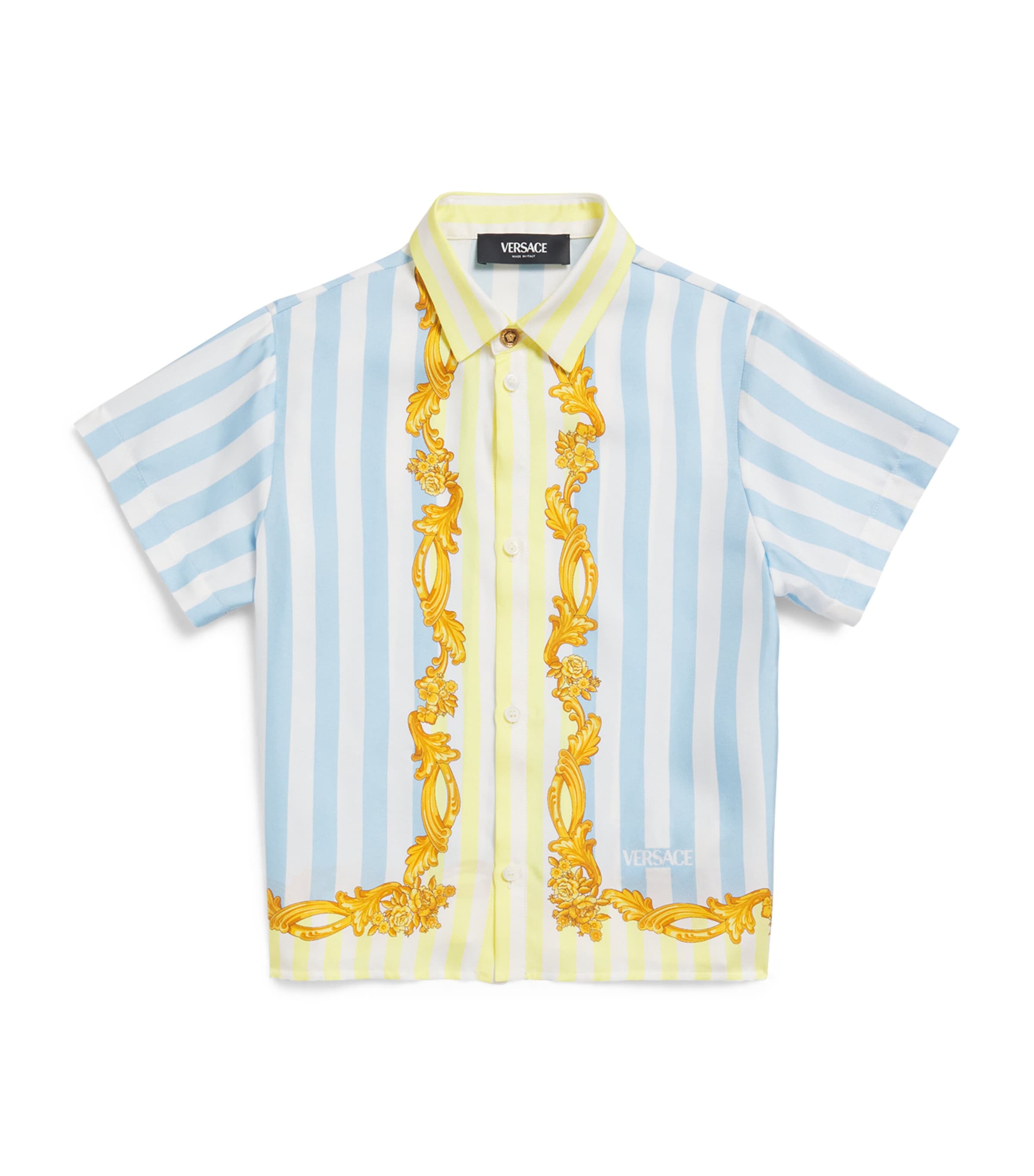 Silk Barocco Pinstripe Shirt (1-5 Years) 5UF40-95BLUE+YELLOW Image 1
