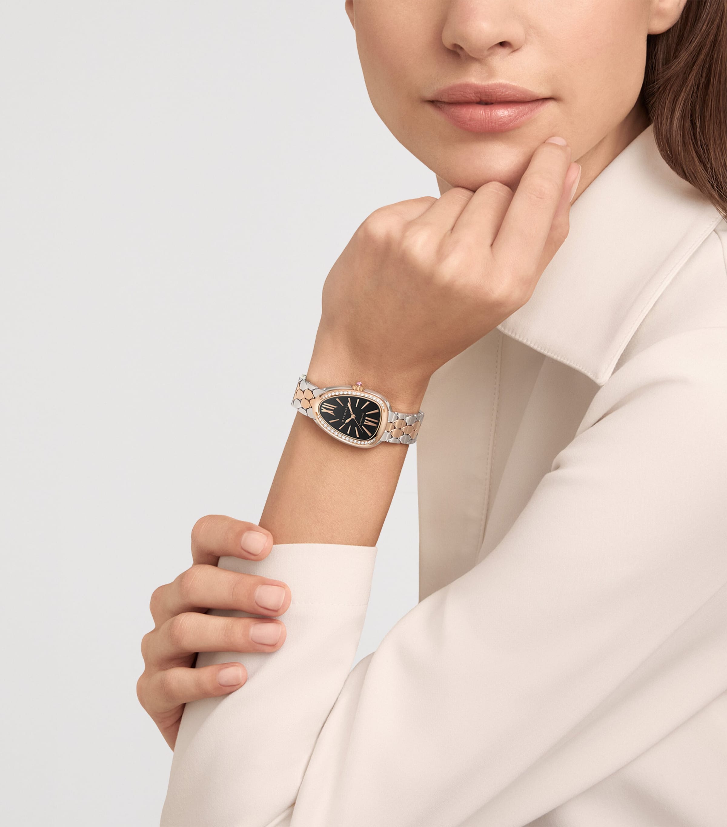 Bvlgari Rose Gold, Stainless Steel and Diamond Serpenti Seduttori Watch 34mm Black Image 3