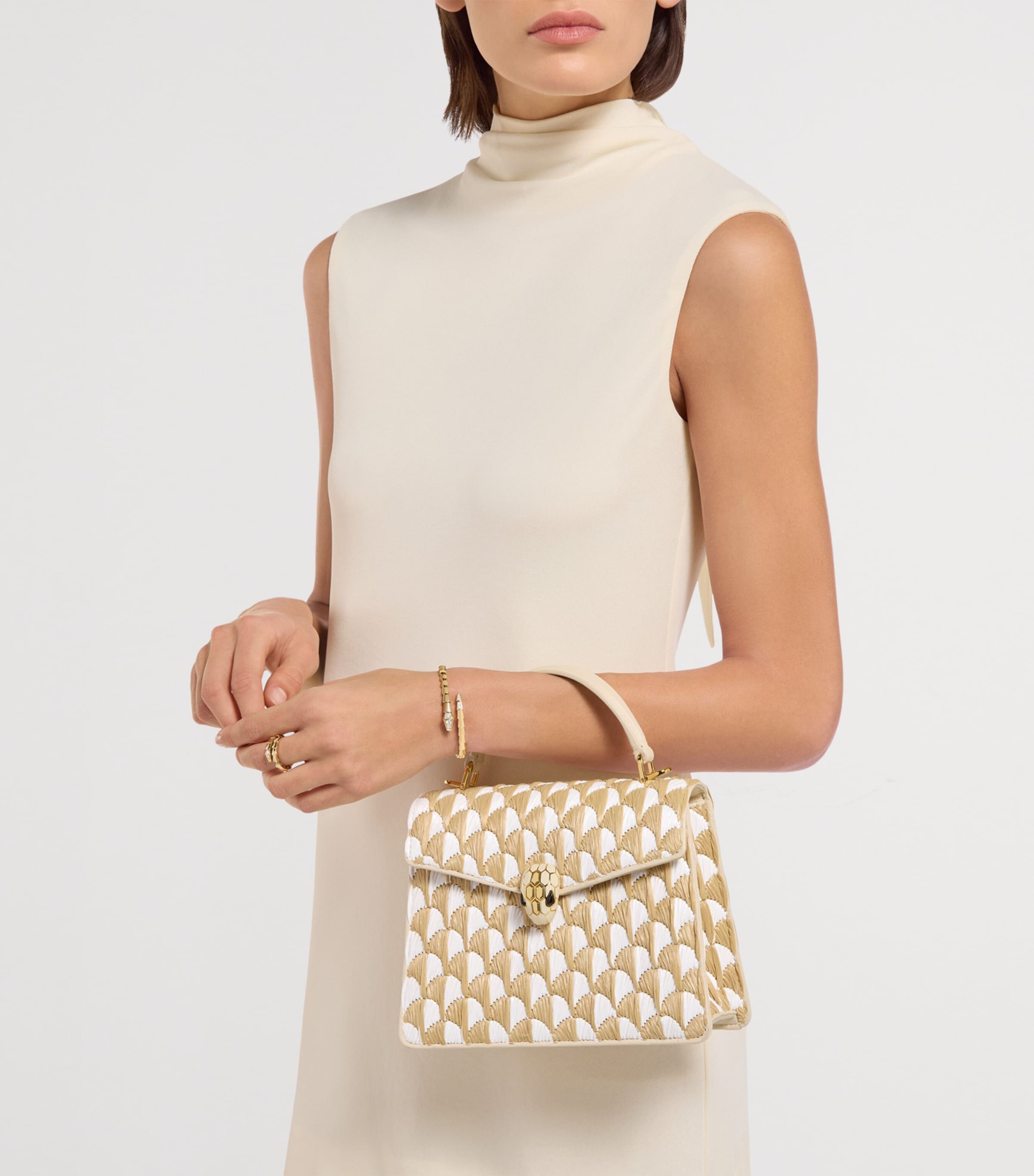 Bvlgari Medium Raffia Serpenti Forever Top-Handle Bag Beige Medium Image 2