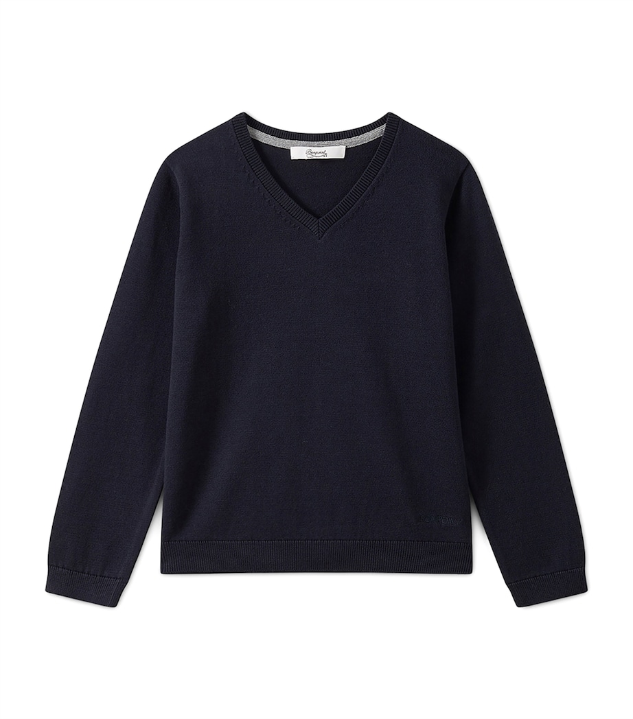 Bonpoint Cotton V-Neck Sweater (10-12 Years) Upb Marine Image 1