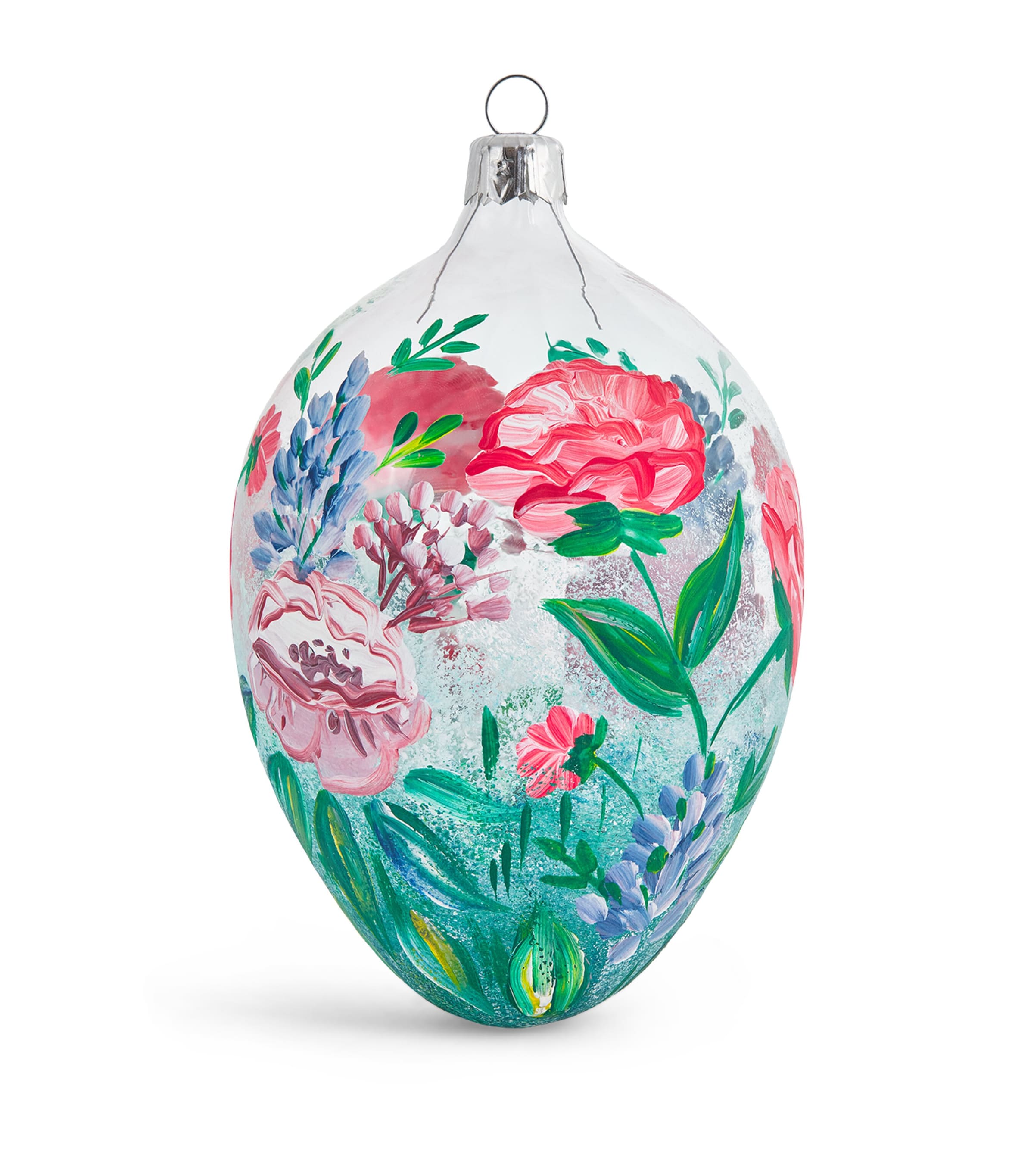 Harrods Glass Oval Peonies Bauble In Multi